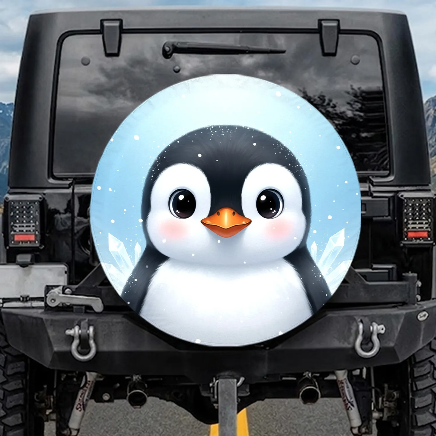 Adorable Cartoon Penguin Arctic Snow Ice Crystal - Winter Wildlife Lover Gift Spare Tire Cover - 1