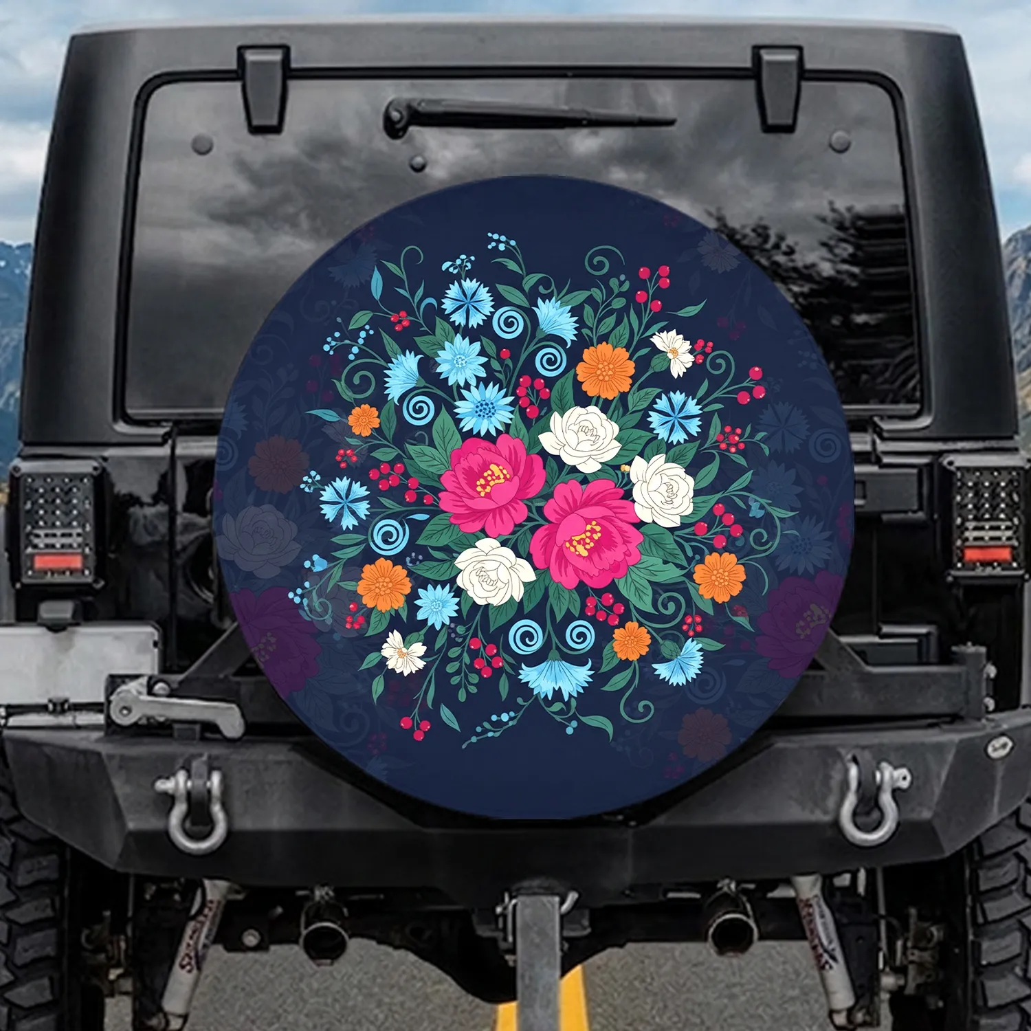 Intricate Floral Berry Botanical Tapestry - Home Decor Gift for Garden Lover Spare Tire Cover - 1