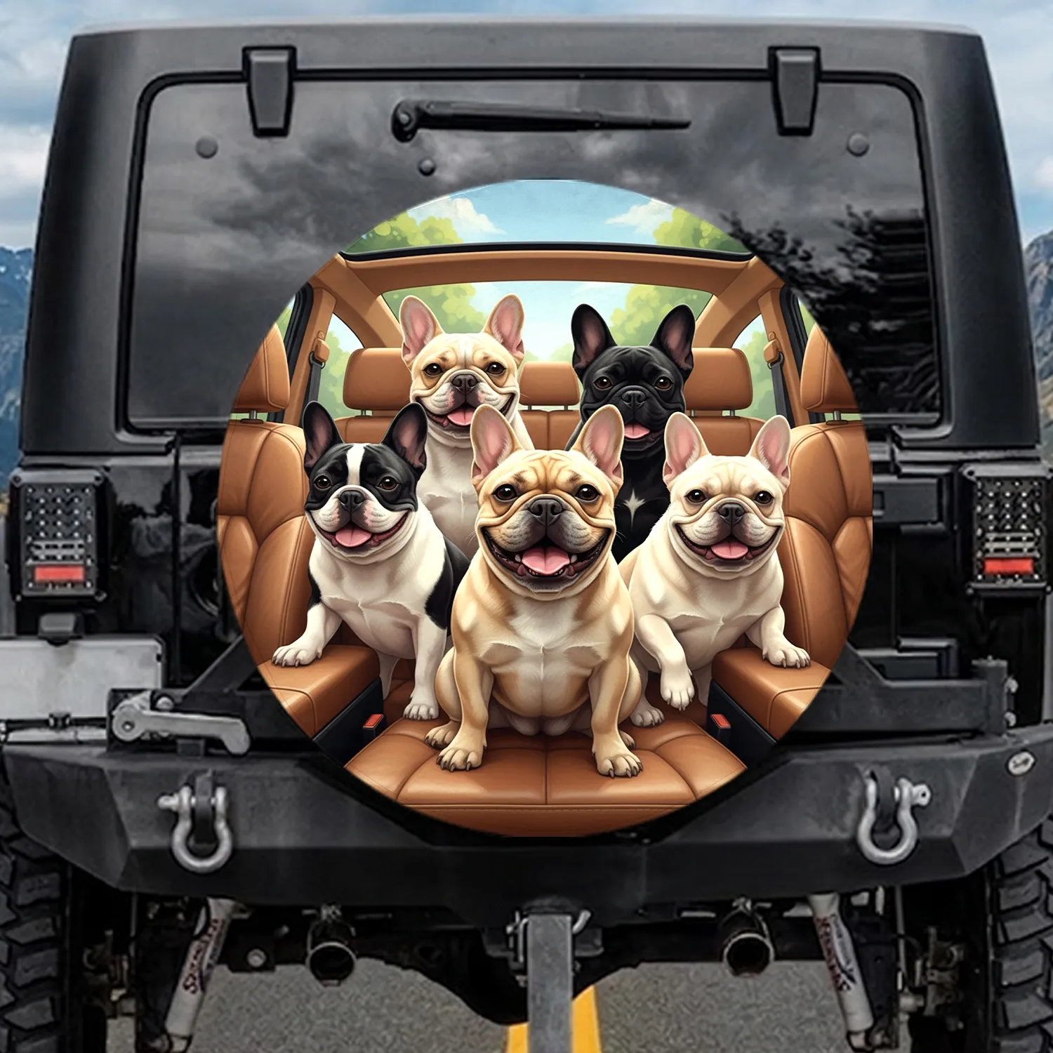 French Bulldogs Car Interior - Travel Road Trip Gift for Dog Owners Spare Tire Cover - 1