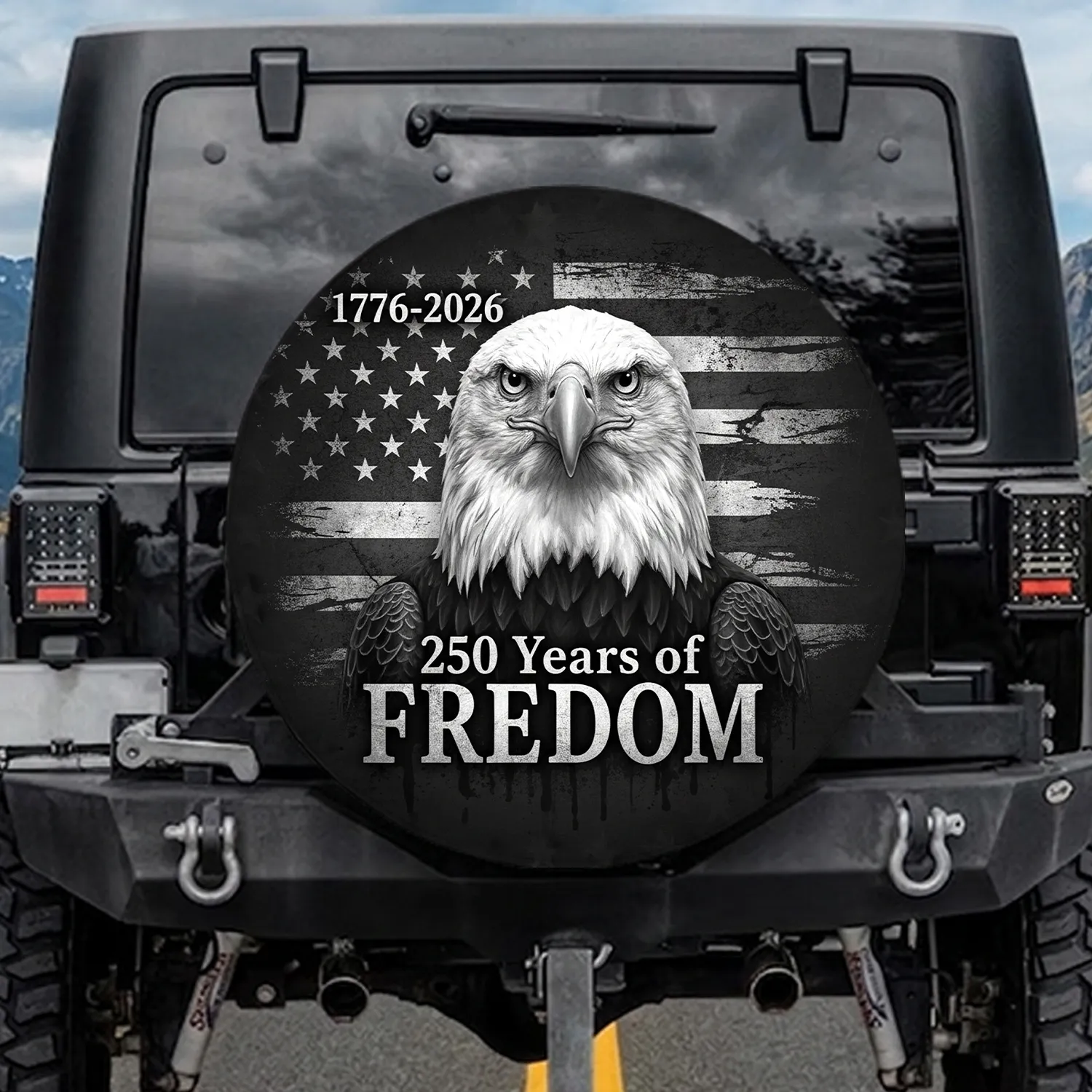Bald Eagle American Flag 1776-2026 Freedom 250th Anniversary Gift for Veterans Spare Tire Cover - 1