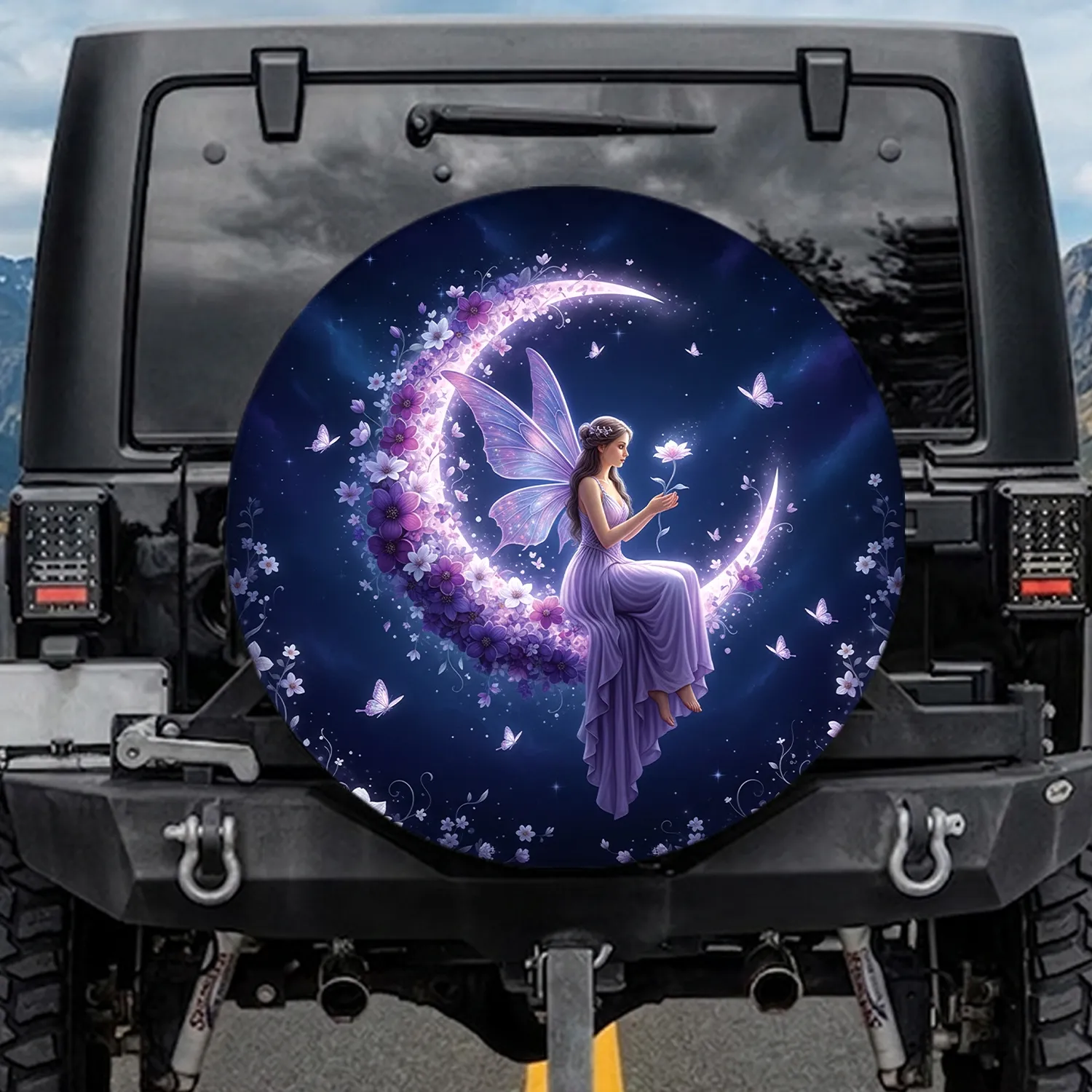Fairy Moon Butterflies Blossom Night Sky - Fantasy Lover Home Decor Gift Spare Tire Cover - 1