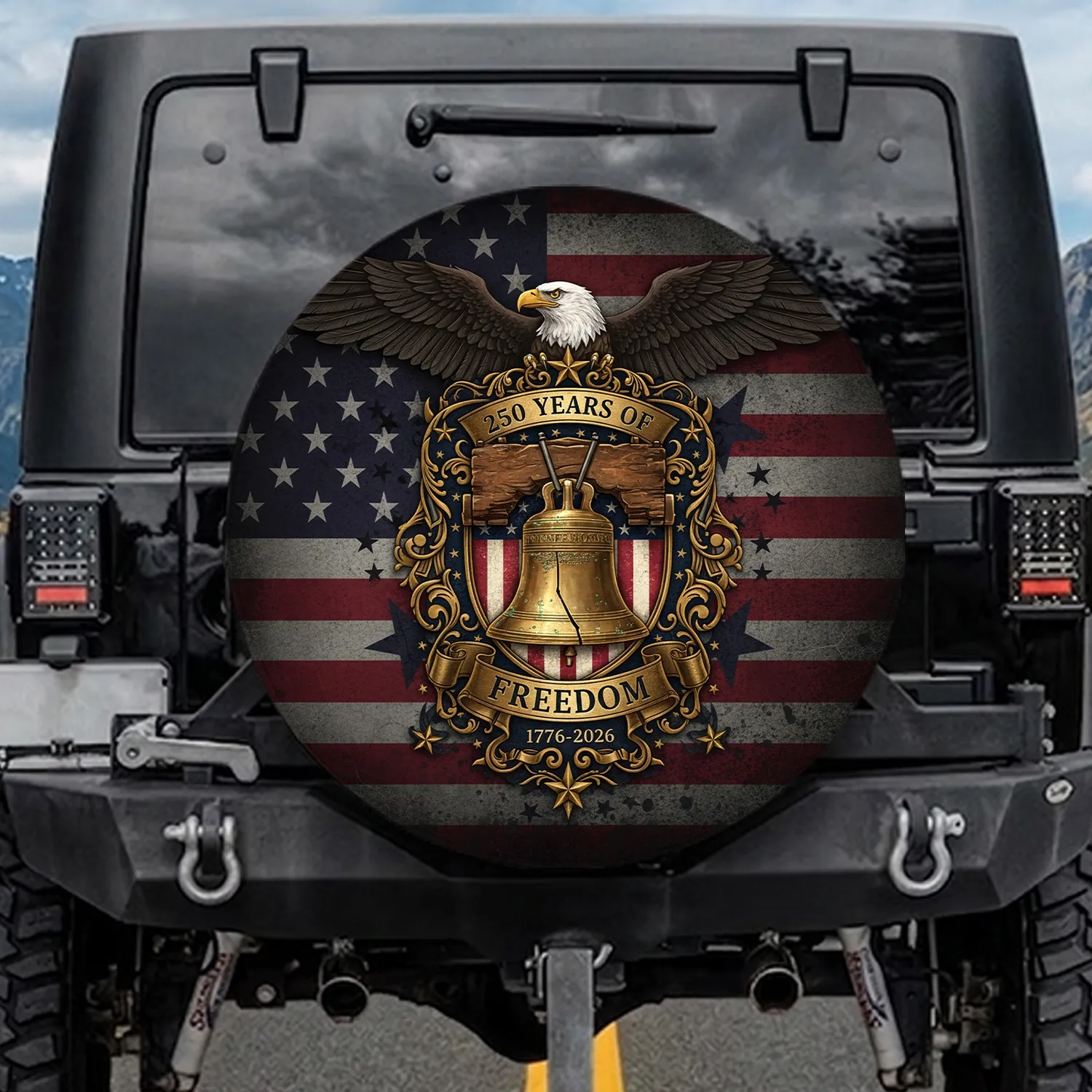 Bald Eagle Liberty Bell Shield - Freedom Anniversary Gift for Veterans Spare Tire Cover - 1