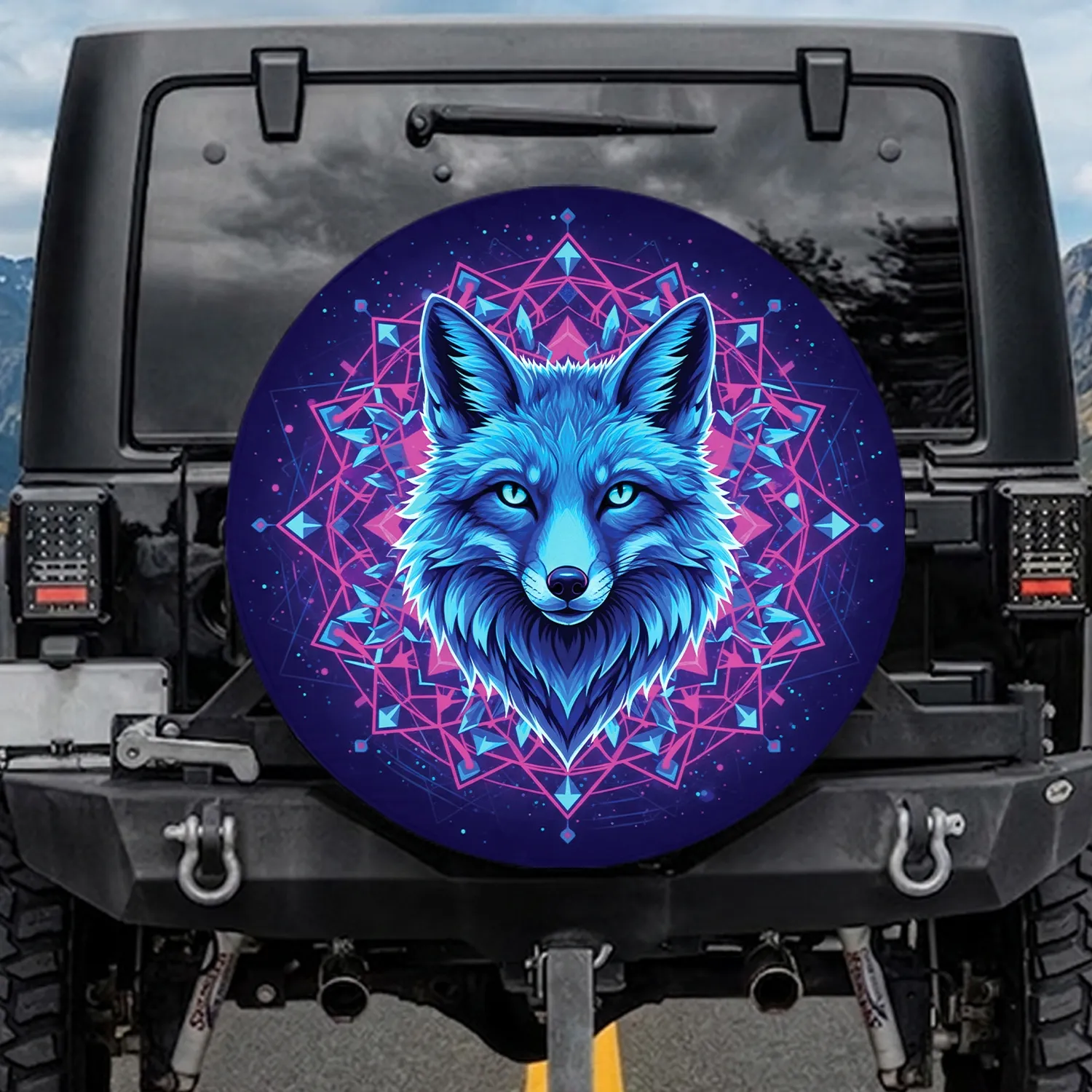 Fox Head Mandala Geometric Crystalline - Cosmic Decor Gift Spare Tire Cover - 1