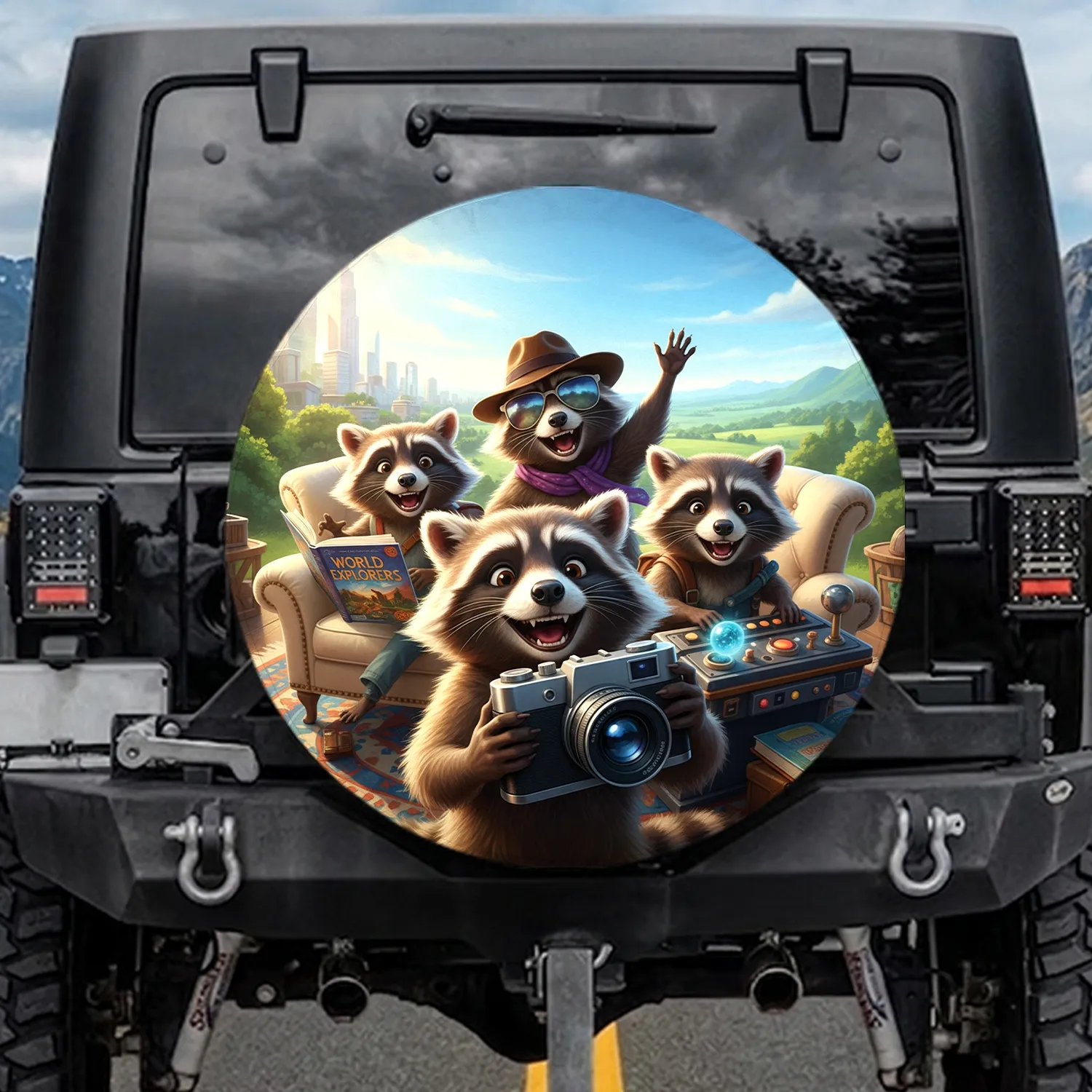 Adventurous Raccoons Travel Selfie - Adventure Seeker Wildlife Lover Gift Spare Tire Cover - 1