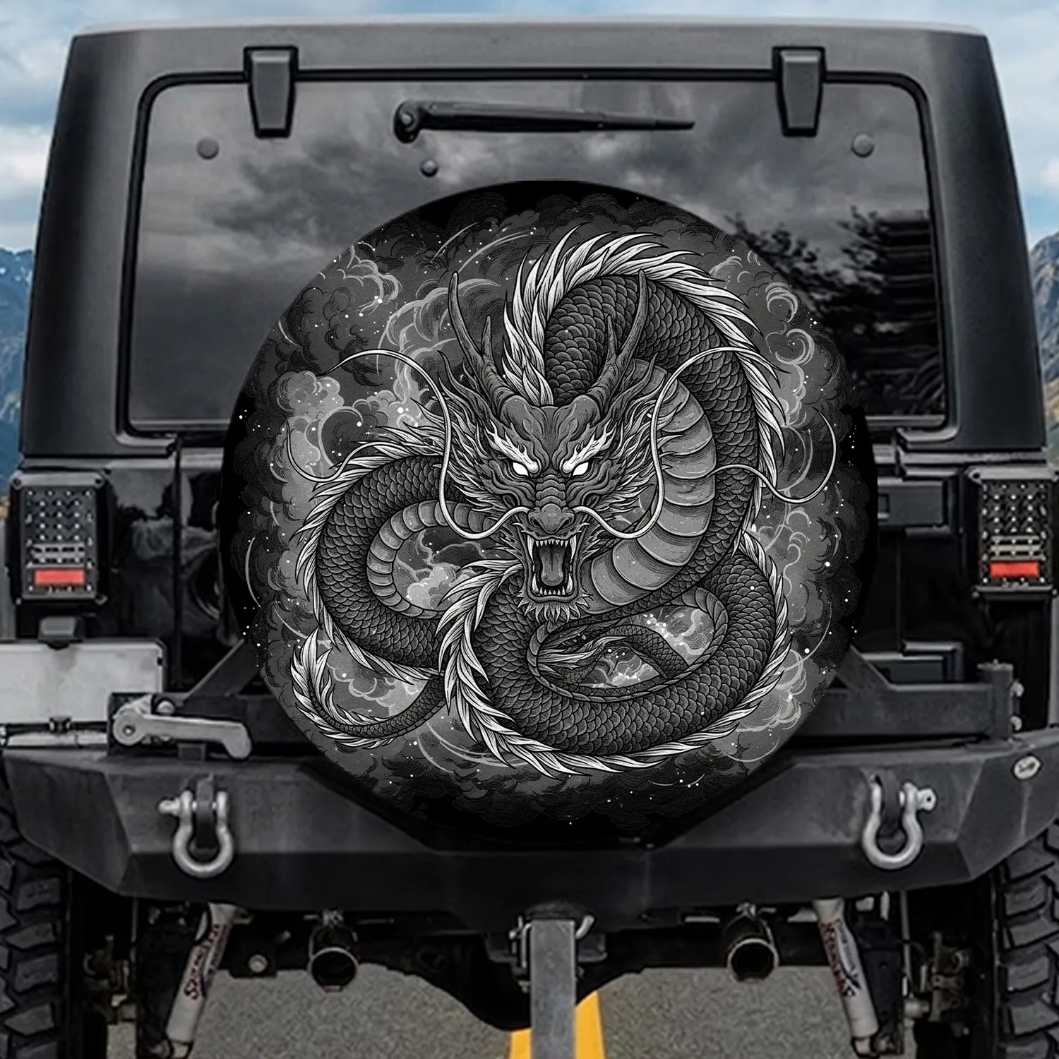 Majestic Roaring Eastern Dragon - Fantasy Art Decor Gift for Dragon Lover Spare Tire Cover - 1