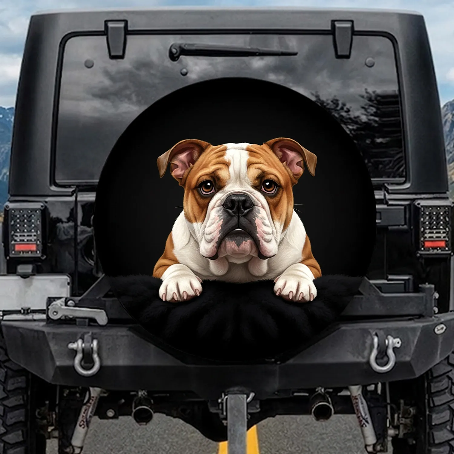 Bulldog Portrait Brown White Patchy Coat - Pet Lover Gift for Dog Owners Spare Tire Cover - 1