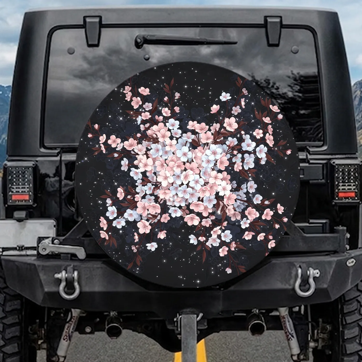 Cherry Blossom Foliage Starlight Night Scene - Home Decor Gift for Nature Lover Spare Tire Cover - 1