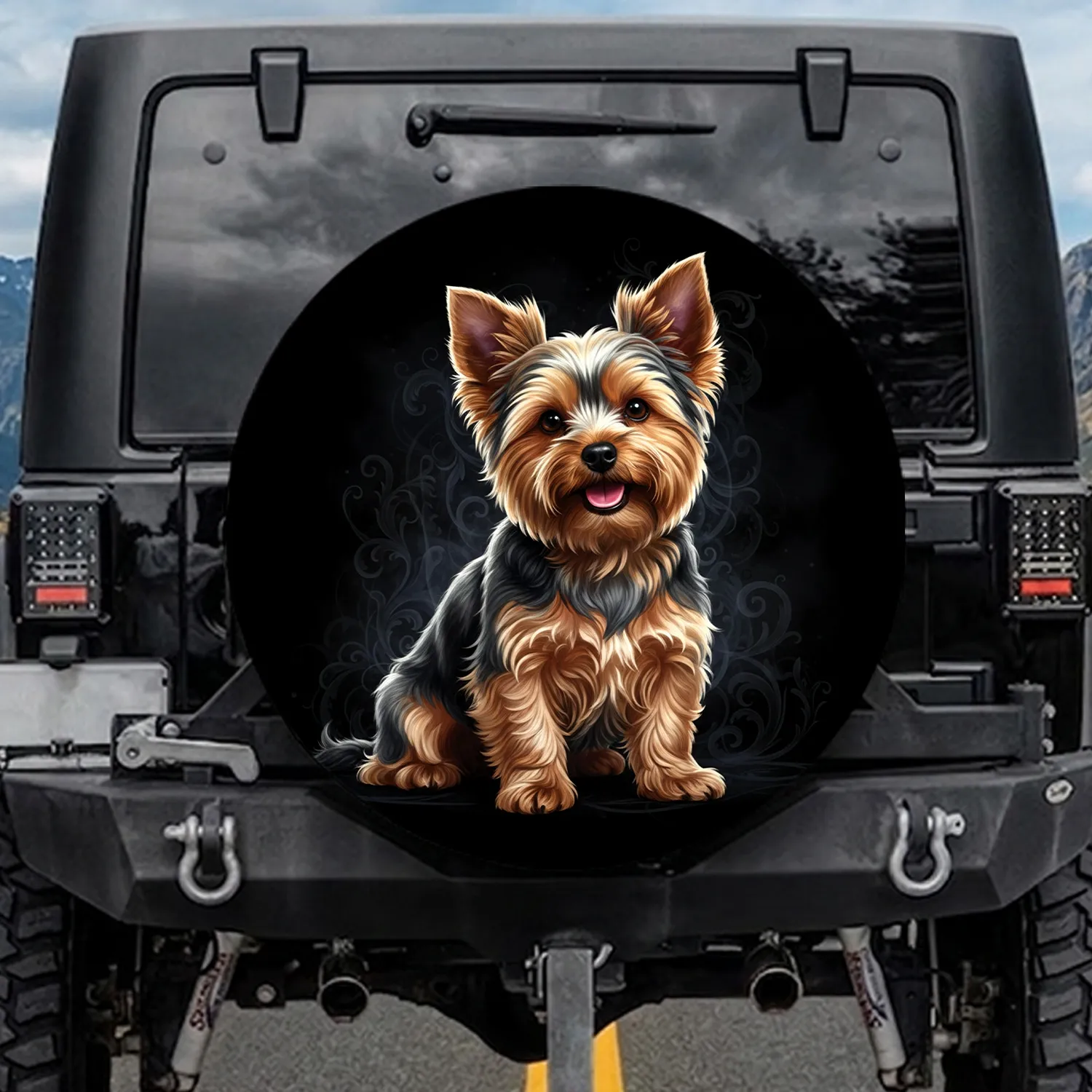 Fluffy Yorkshire Terrier Sitting Portrait - Dog Lover Gift Spare Tire Cover - 1
