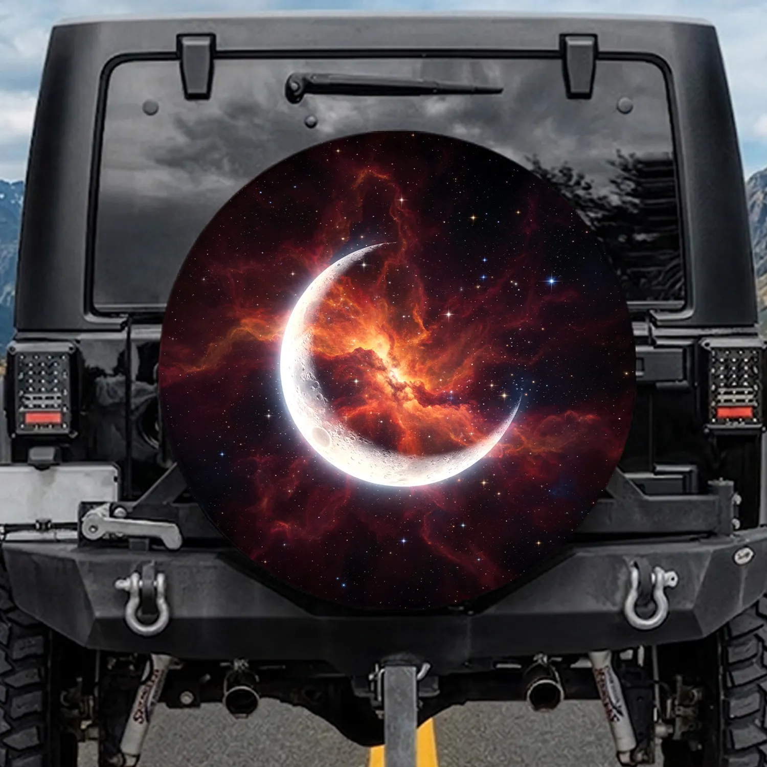 Crescent Moon Starry Nebula - Space Lover Gift for Stargazers Spare Tire Cover - 1