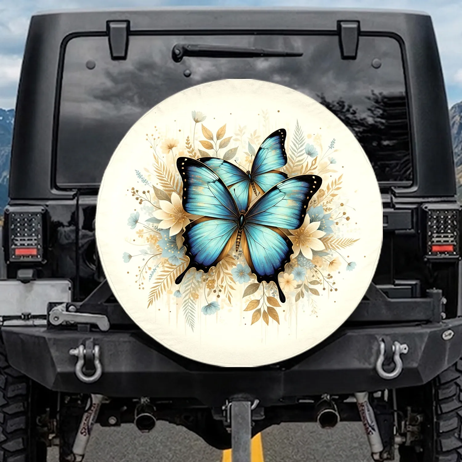 Iridescent Blue Morpho Butterflies Floral Wildlife Lover Gift Spare Tire Cover - 1