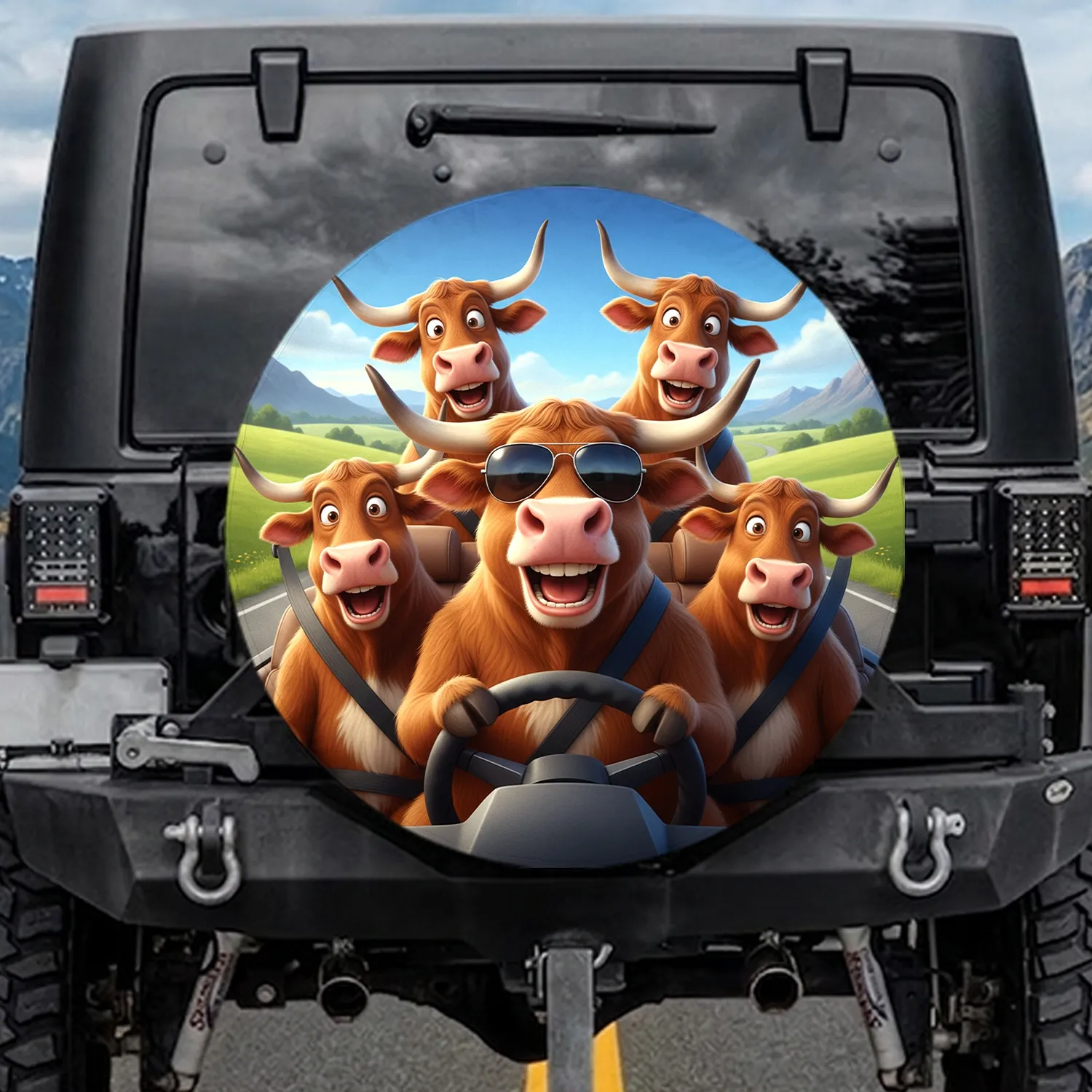 Sunglasses Longhorn Cow Road Trip - Travel Essentials Gift for Cow Lover Spare Tire Cover - 1