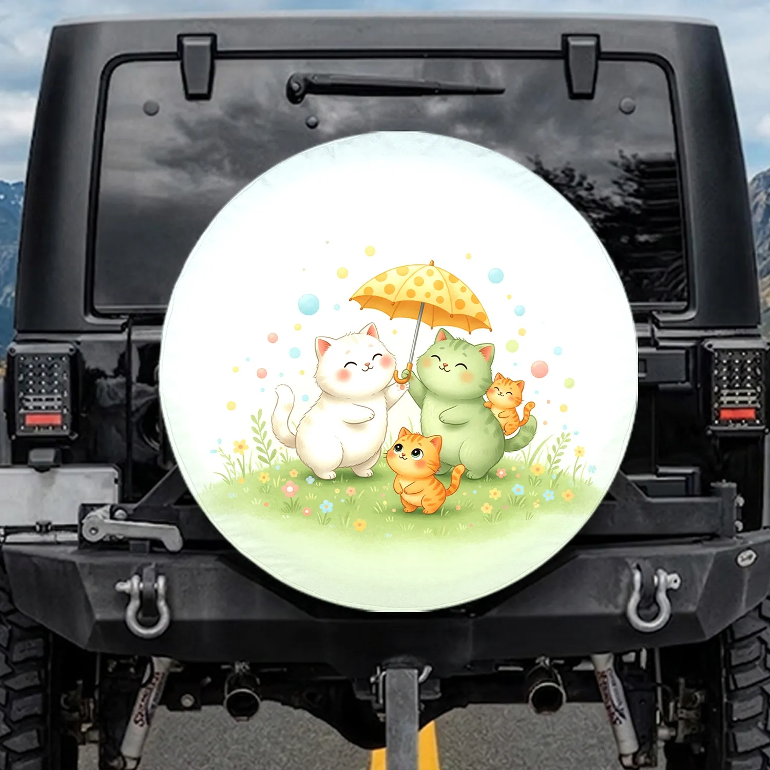 Cartoon Cats Flower Meadow - Cat Lover Home Decor Gift Spare Tire Cover - 1