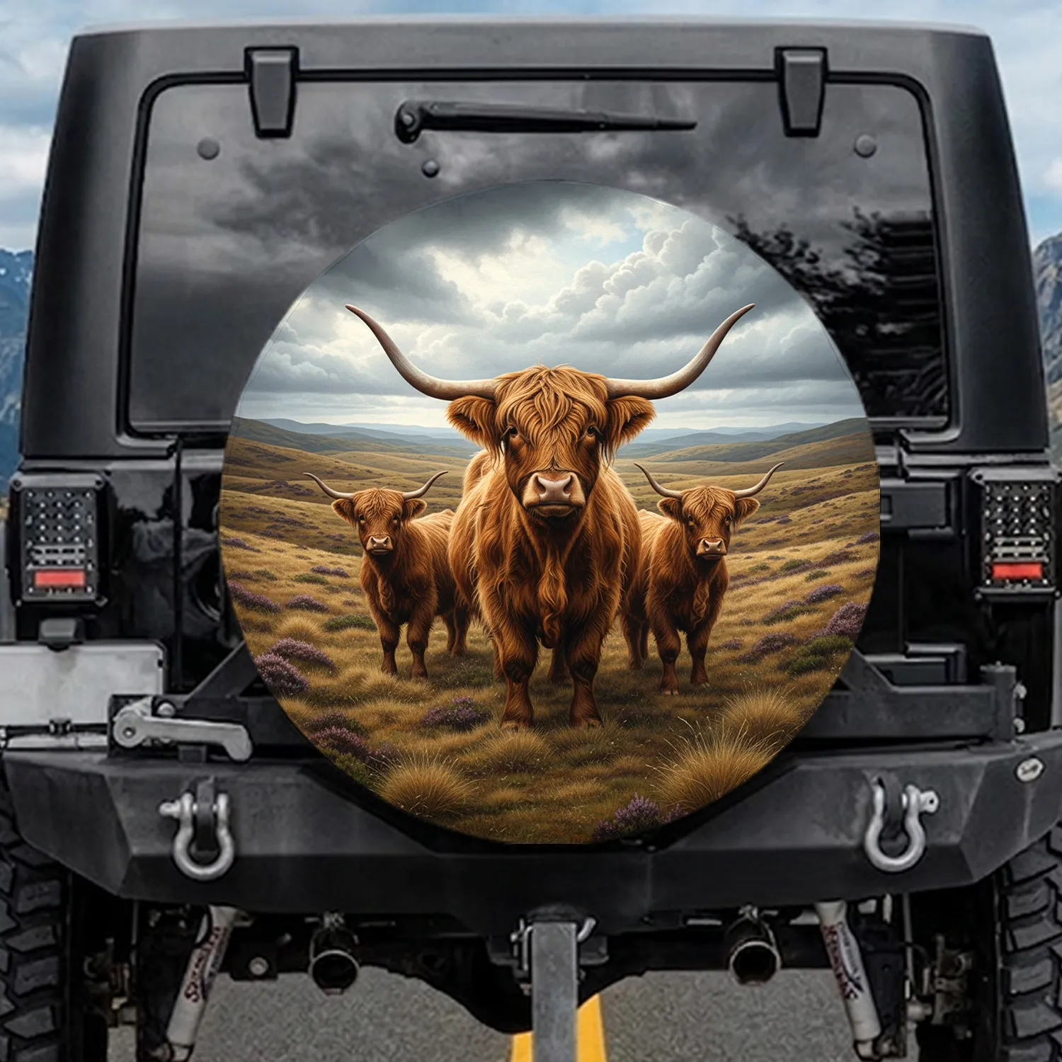 Highland Cattle Moorland Farmhouse Home Decor Gift for Cow Lover Spare Tire Cover - 1