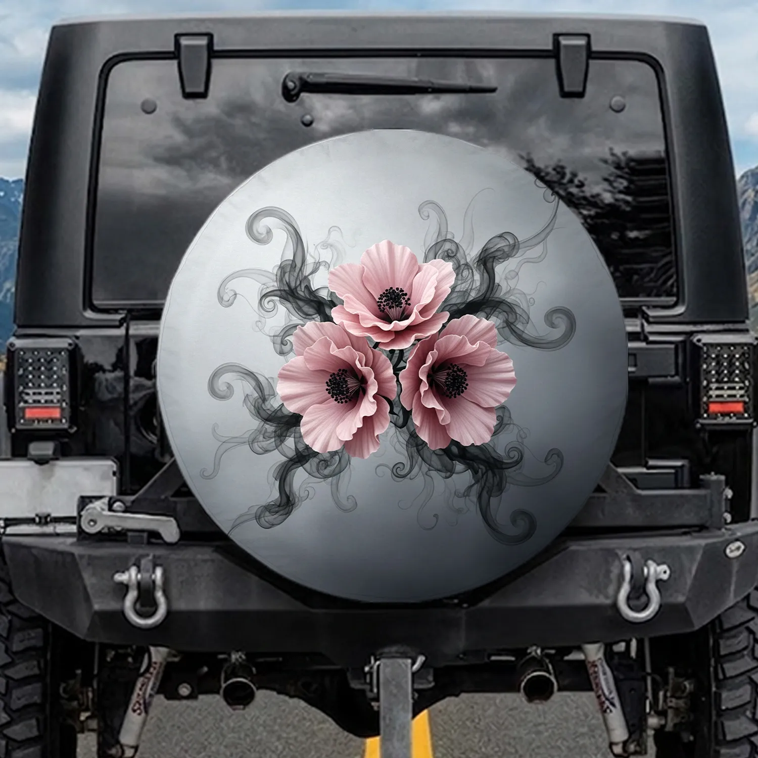 Hibiscus Poppies Smoke Swirl - Home Decor Gift Spare Tire Cover - 1
