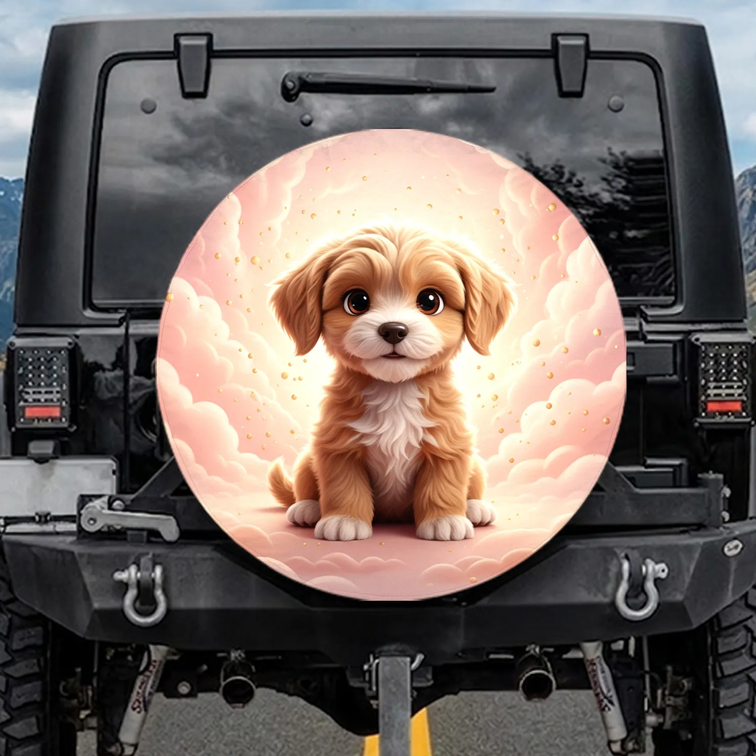 Puppy Pink Cloud Scene - Dog Lover Home Decor Gift Spare Tire Cover - 1