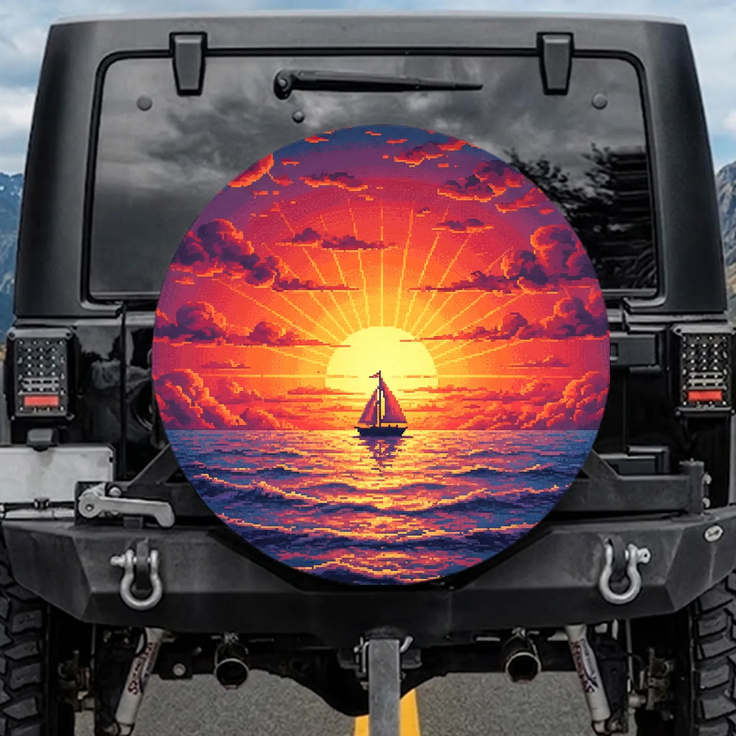 Sailboat Setting Sun Ocean Waves - Outdoor Adventure Gear Spare Tire Cover - 1