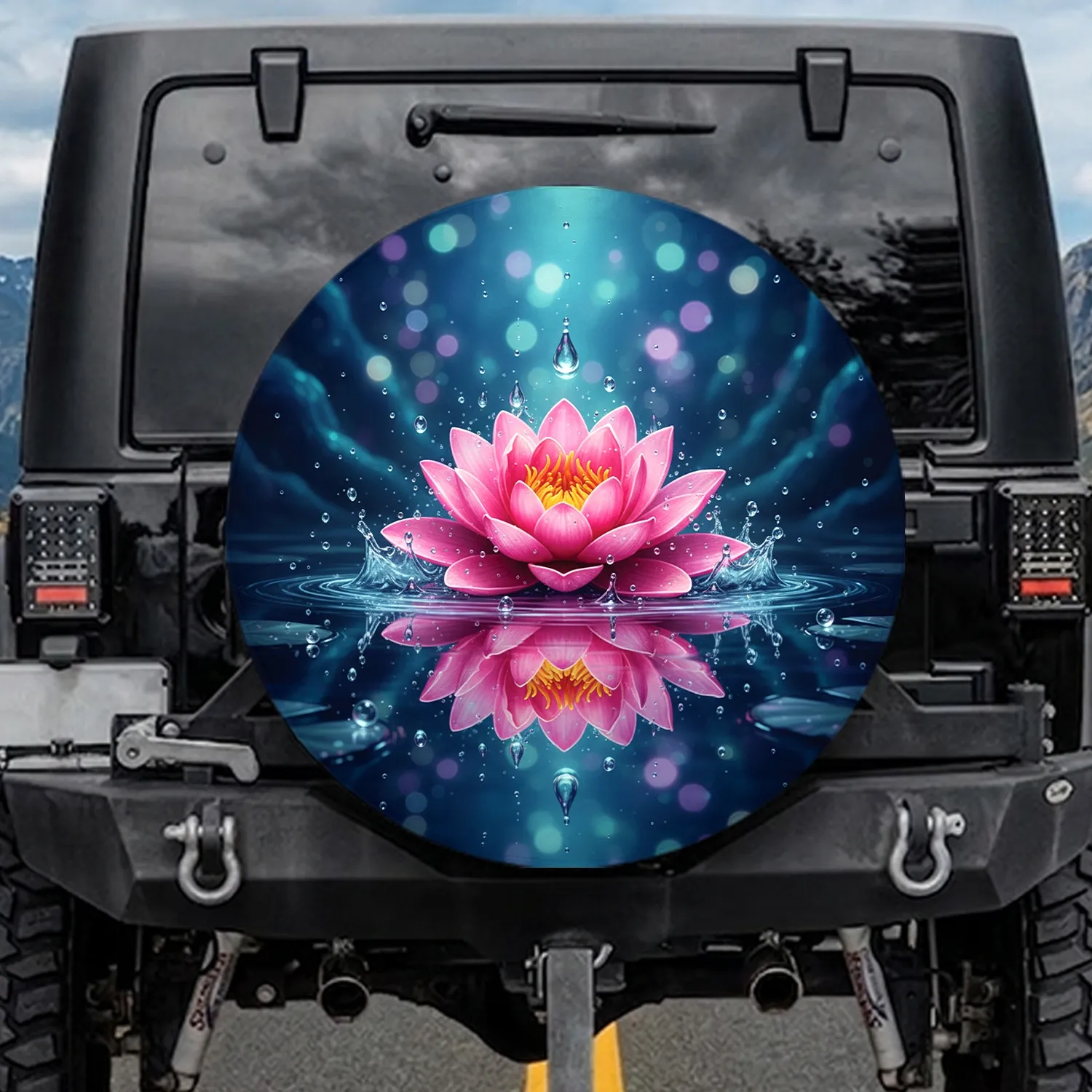 Lotus Flower Water Reflection Droplets Ripples - Home Decor Gift for Yoga Lovers Spare Tire Cover - 1
