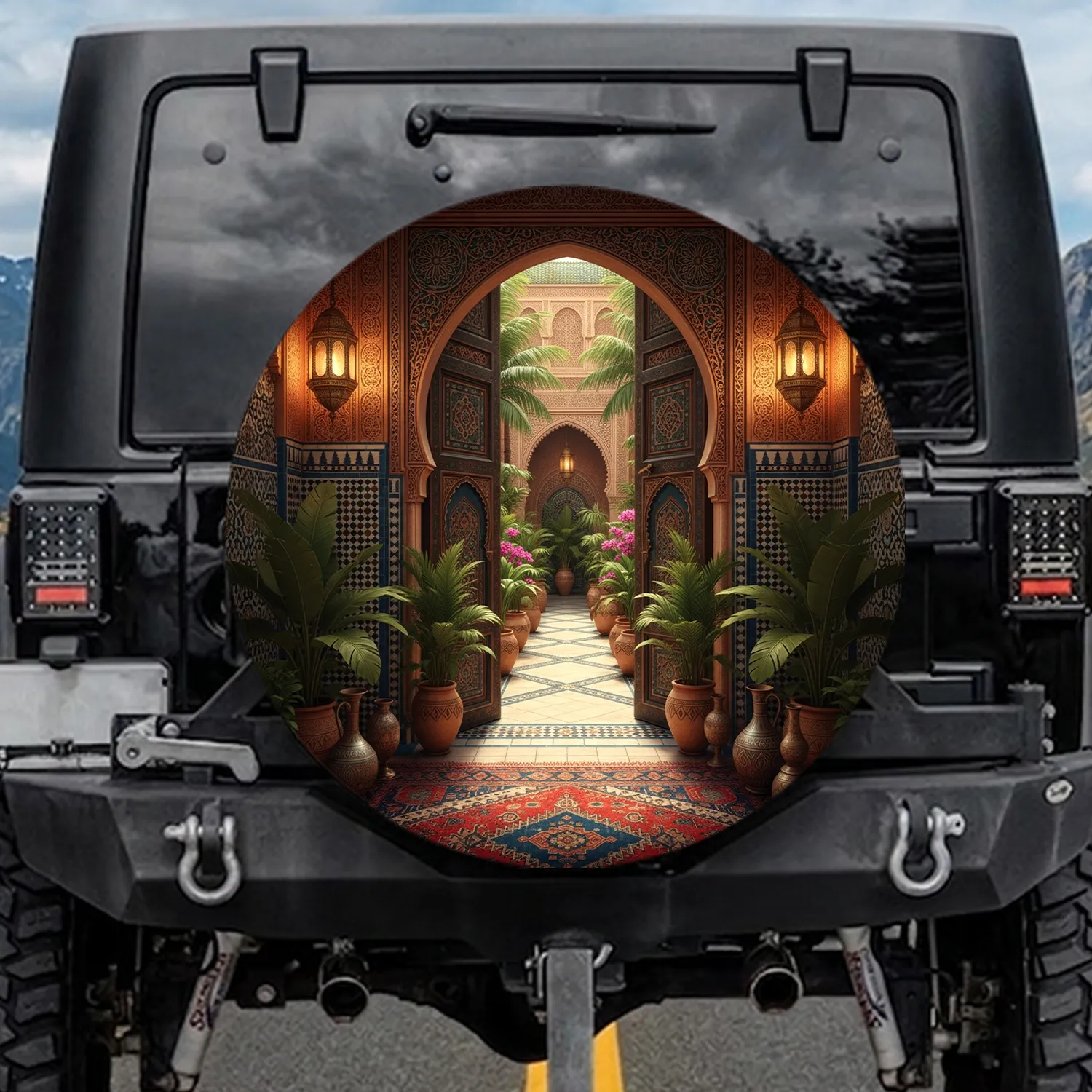 Ornate Moroccan Archway Sun-Drenched Riad Courtyard Garden - Home Decor Gift Spare Tire Cover - 1