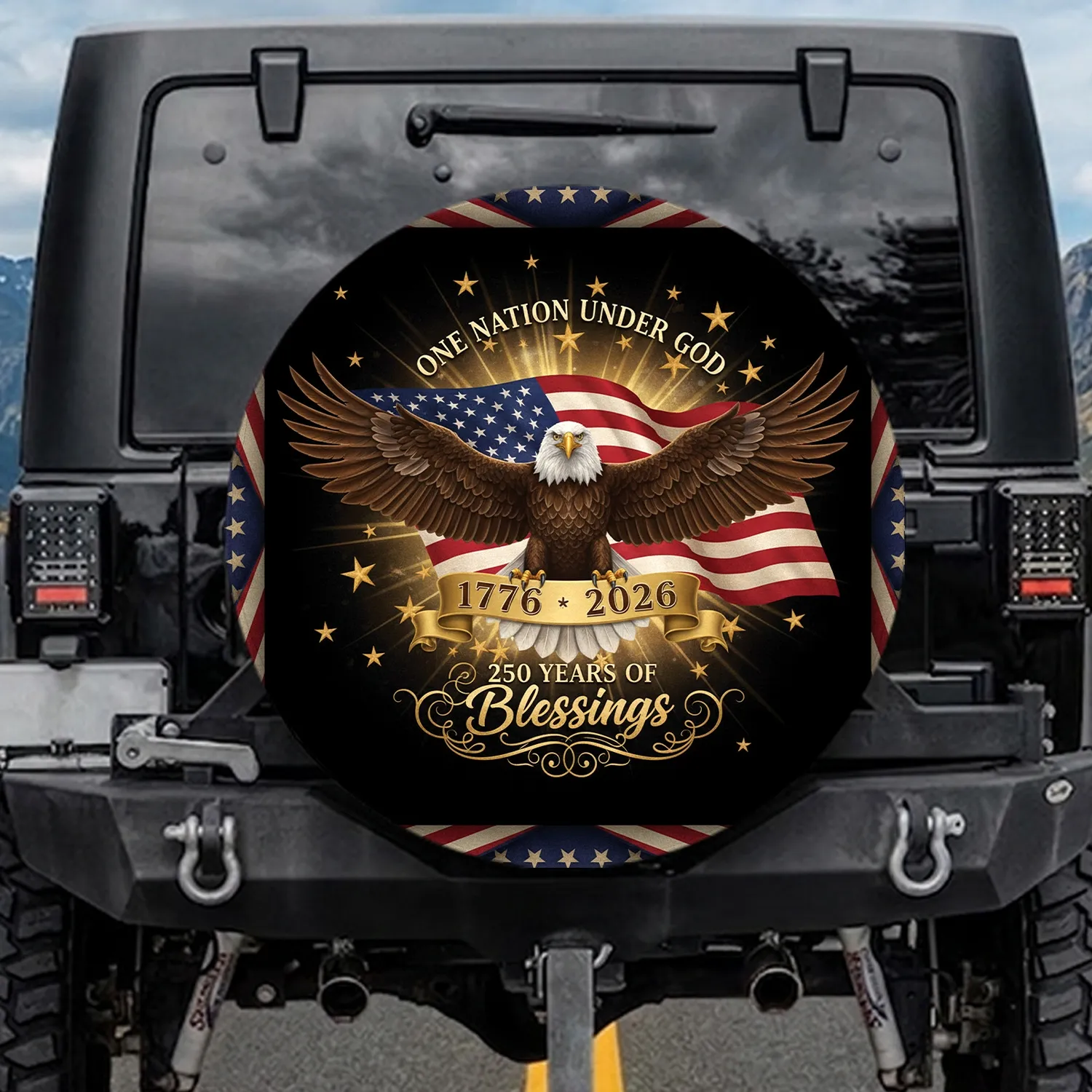 Bald Eagle American Flag 1776 2026 250th Anniversary Gift for Veterans Spare Tire Cover - 1