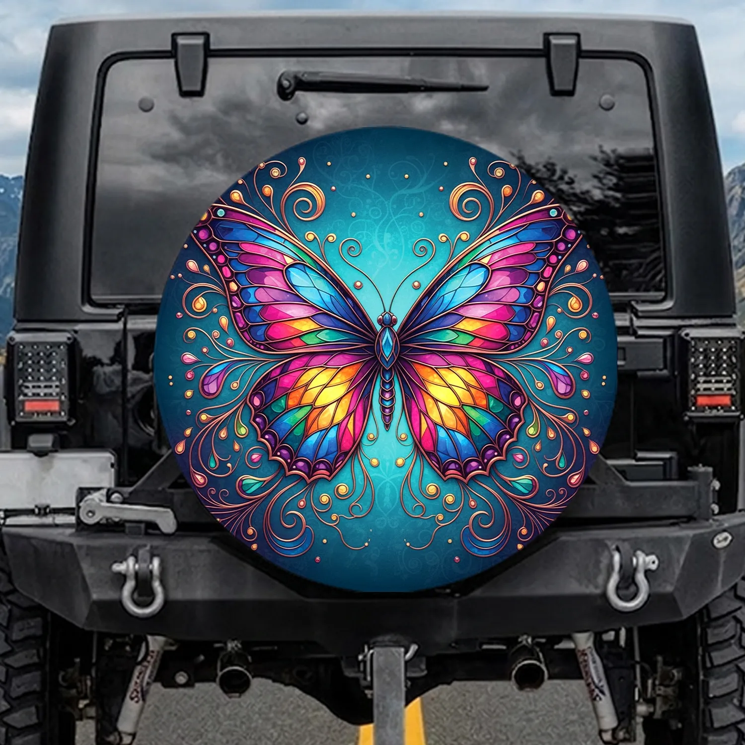 Stained Glass Jewel Butterfly - Home Decor Gift for Butterfly Lover Spare Tire Cover - 1