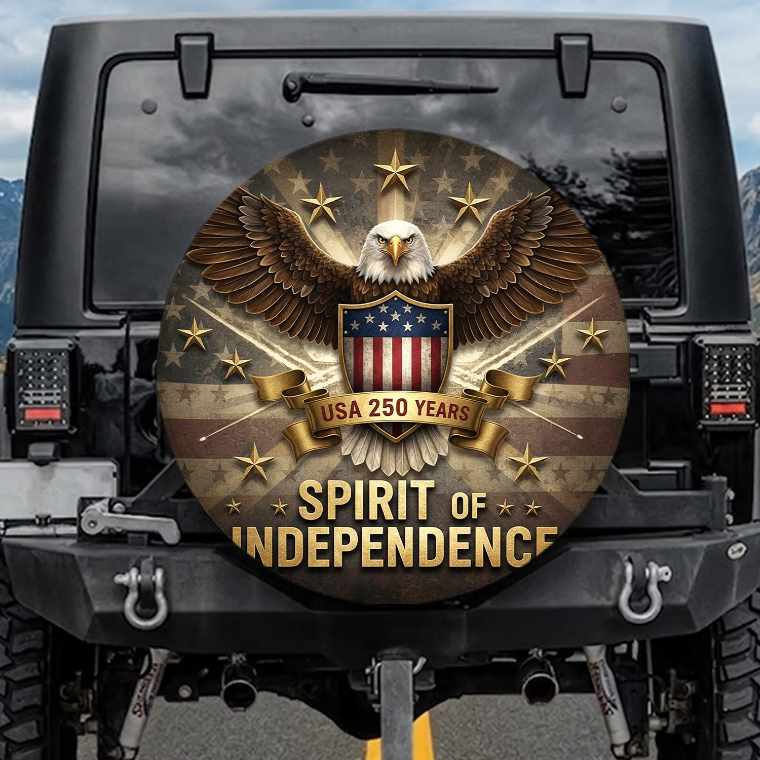 Bald Eagle American Flag Spirit of Independence - USA 250 Years Anniversary Gift Spare Tire Cover - 1