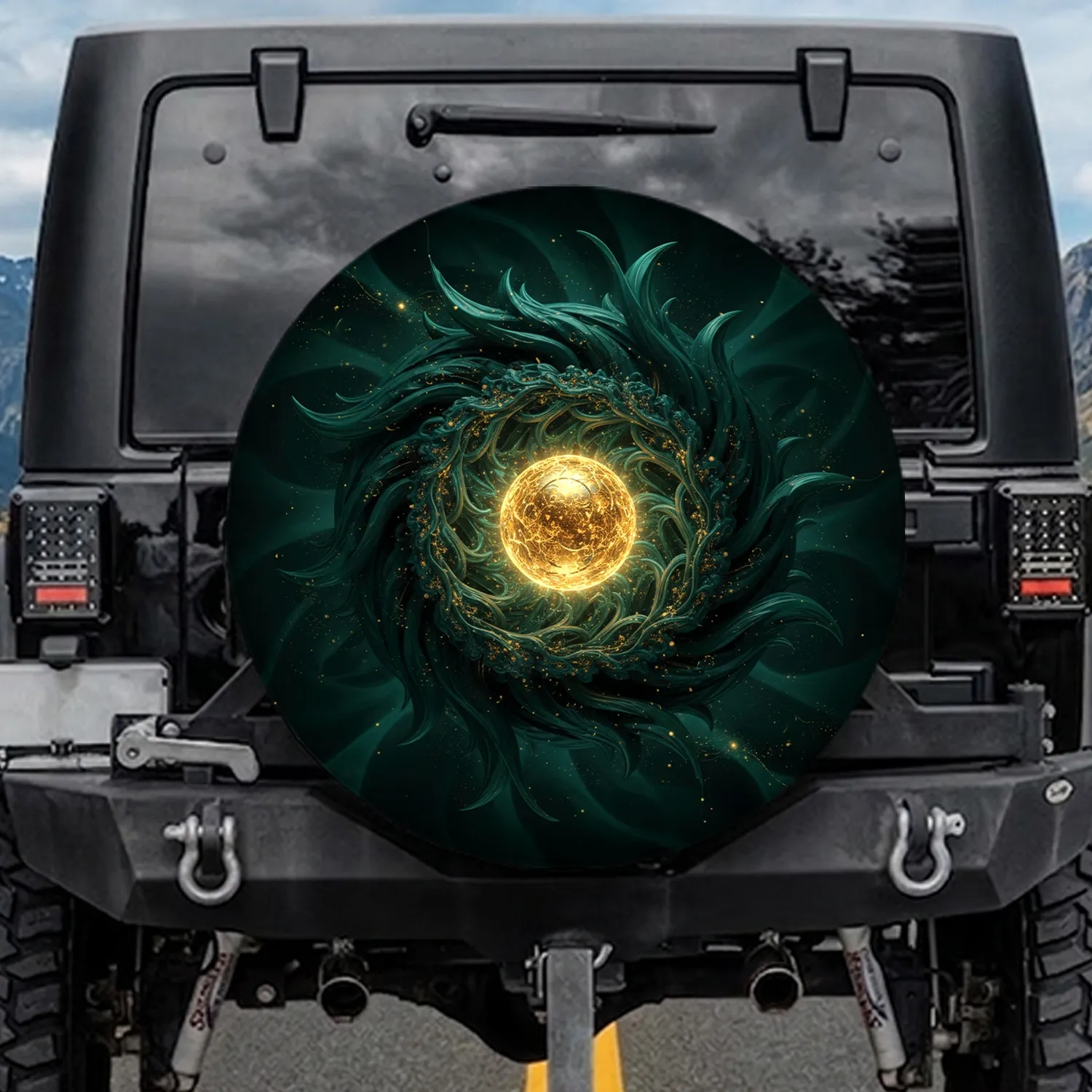 Luminous Golden Sphere Organic Vortex - Cosmic Home Decor Gift Spare Tire Cover - 1