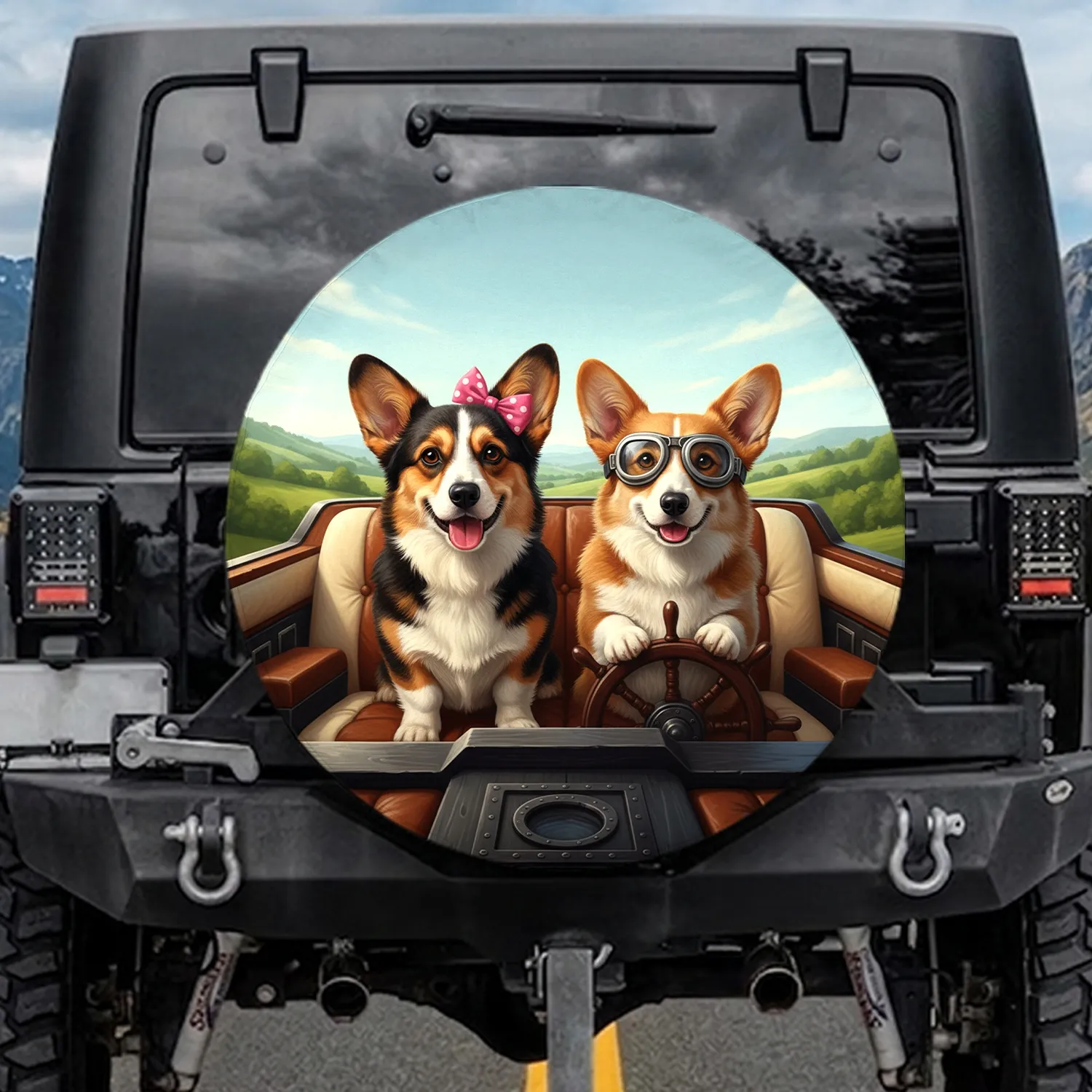 Corgis Cockpit Adventure Landscape - Travel Lover Gift Spare Tire Cover - 1