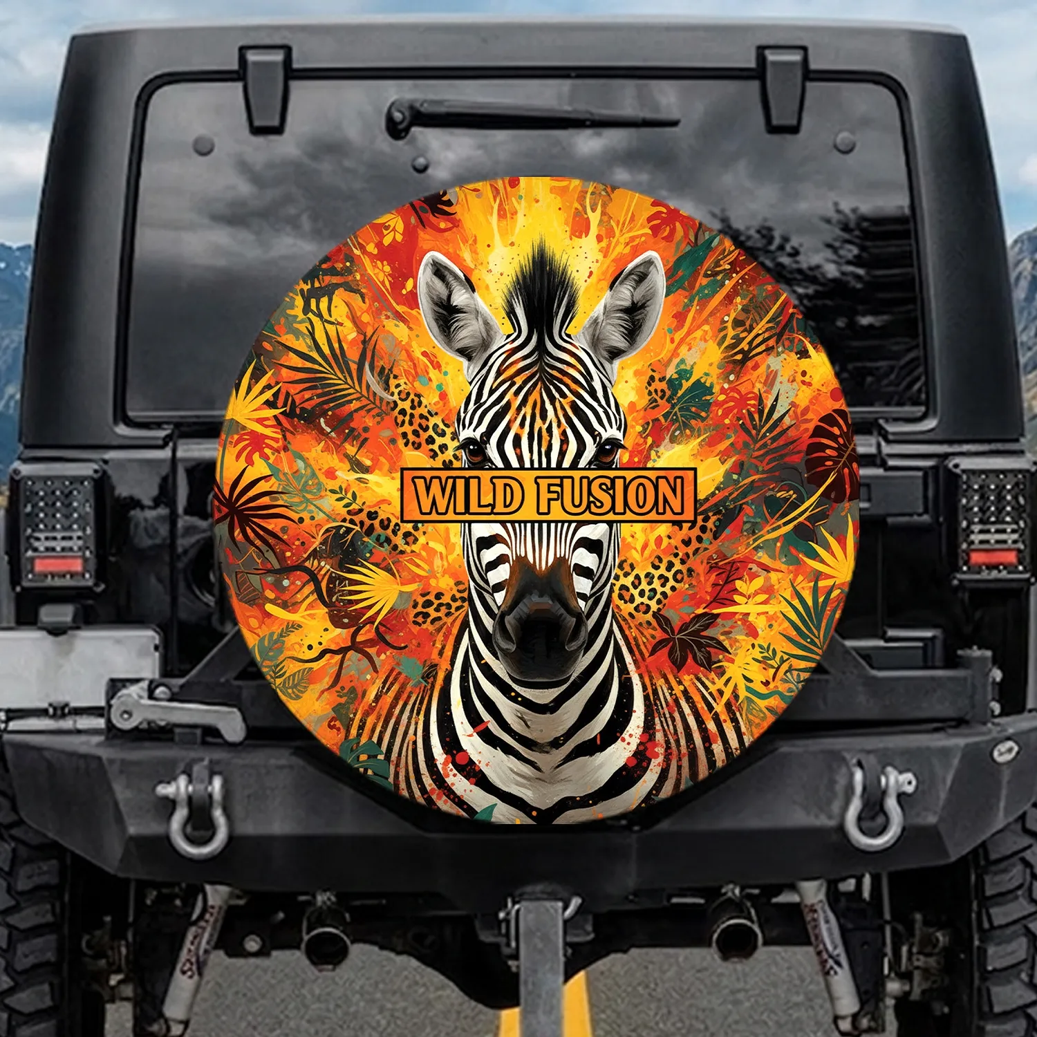 Zebra Cheetah Tiger Leopard Tropical Foliage - Wildlife Lover Gift Spare Tire Cover - 1