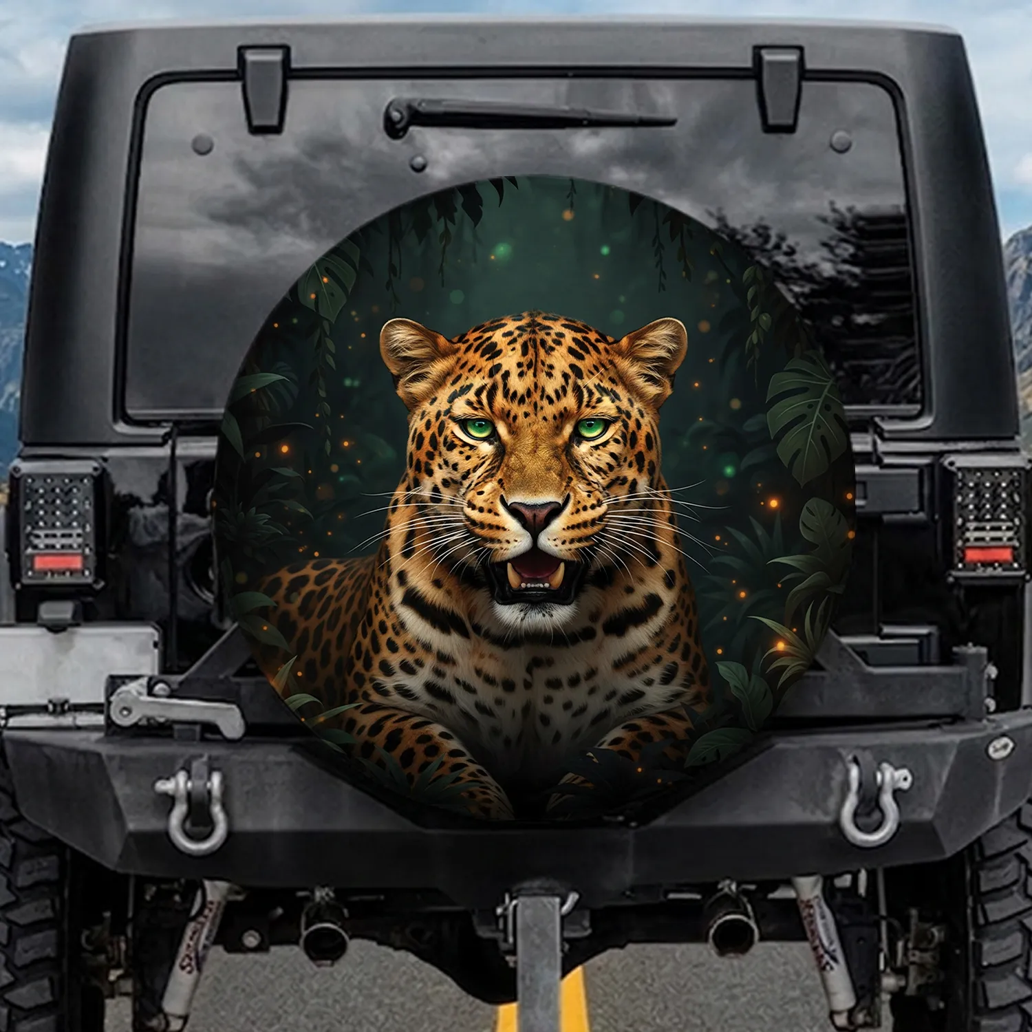 Detailed Realistic Emerald Eye Leopard Jungle Forest - Big Cat Wildlife Lover Gift Spare Tire Cover - 1