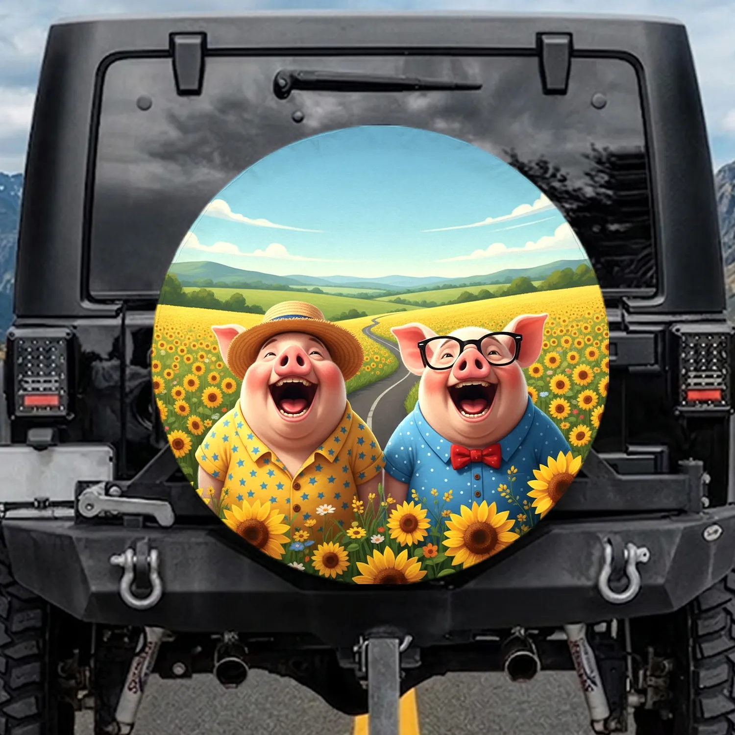 Excited Pigs Wildflower Road Outdoor Adventure Gift for Pig Lover Spare Tire Cover - 1