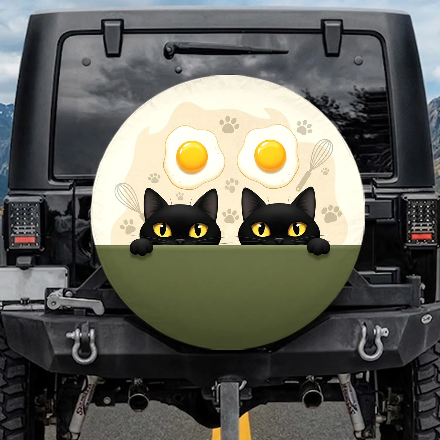 Black Cats Fried Eggs - Morning Meal Home Decor Gift for Cat Lovers Spare Tire Cover - 1