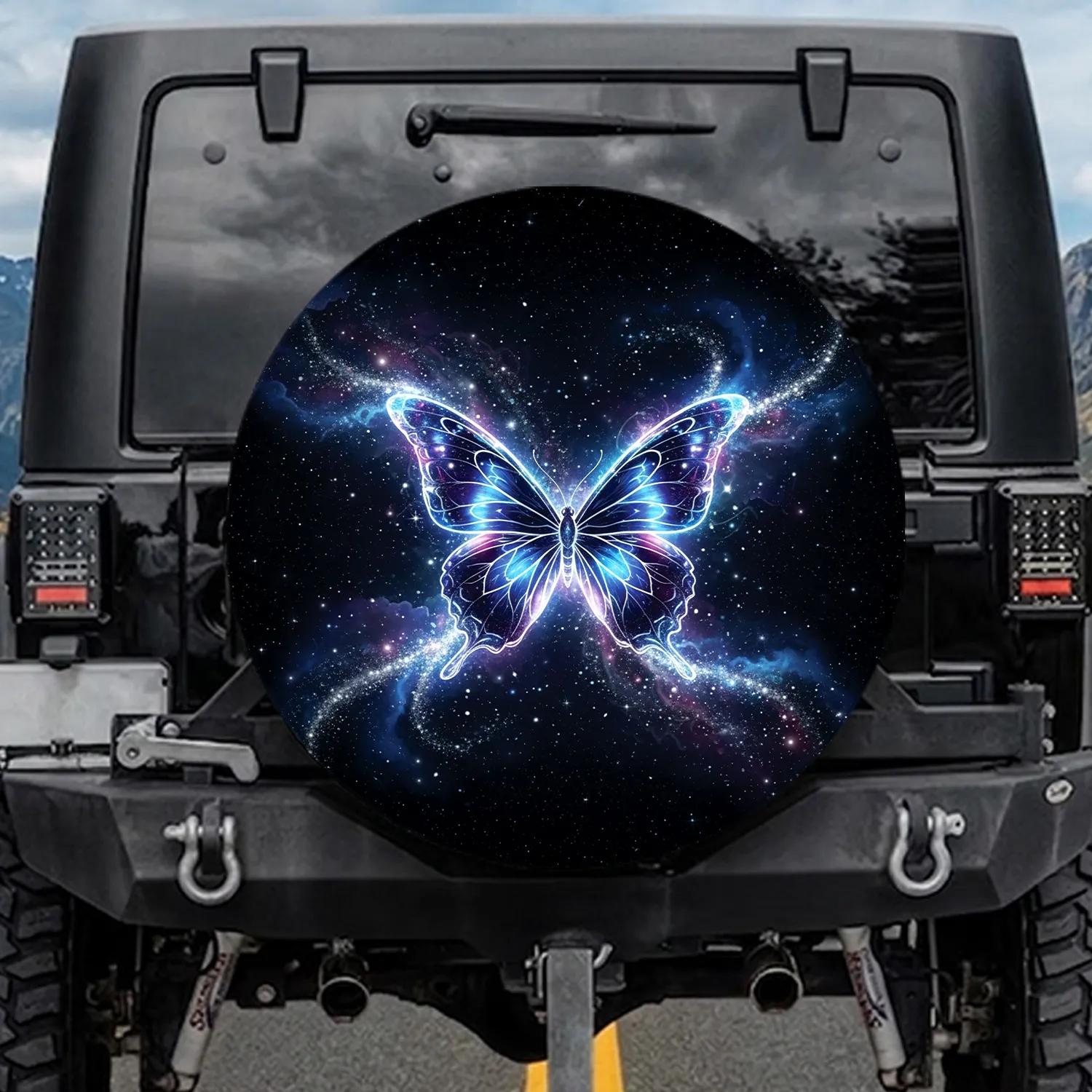 Luminous Butterfly Cosmic Stardust Night Sky - Celestial Decor Gift for Butterfly Lovers Spare Tire Cover - 1
