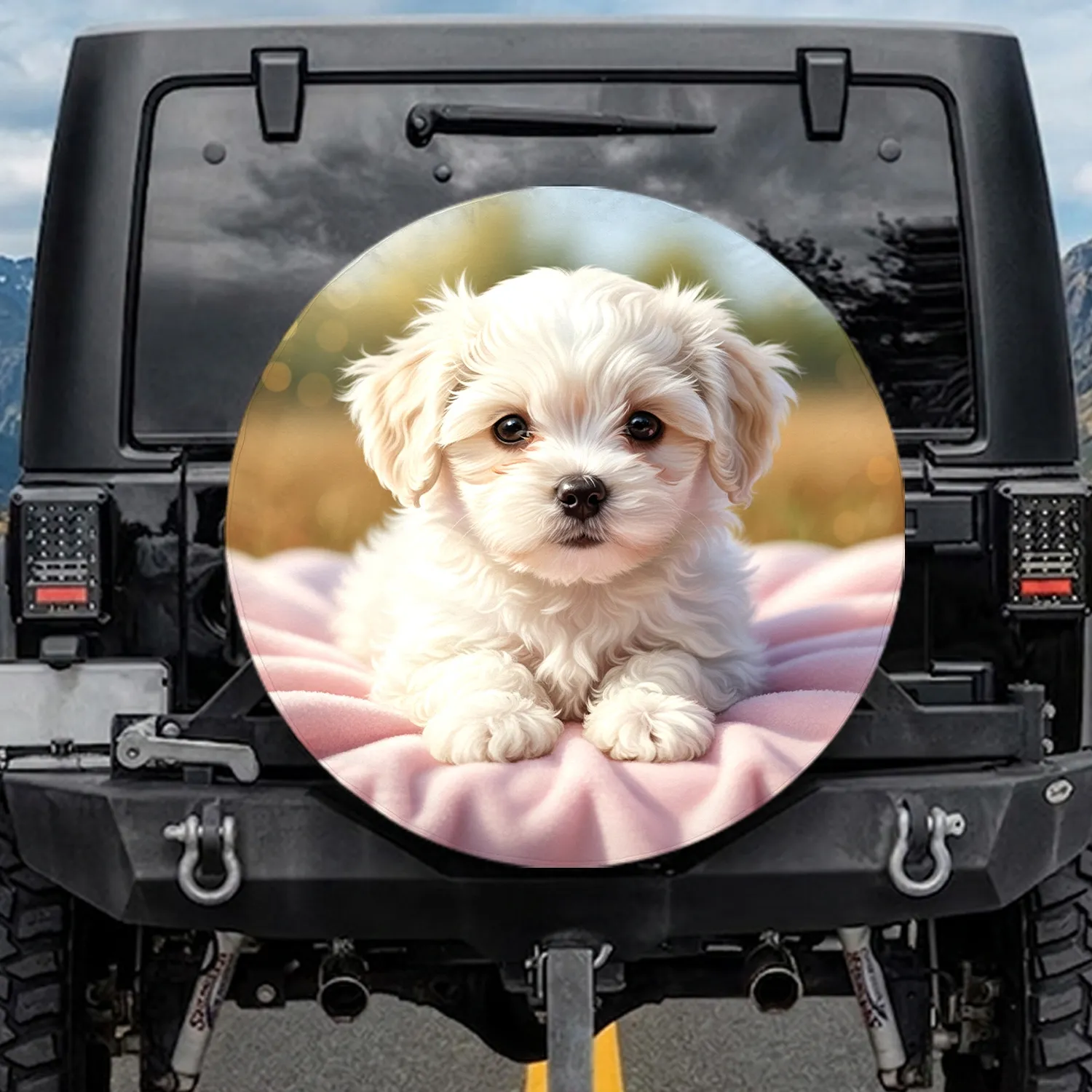 White Maltese Puppy Pink Blanket - Home Decor Gift for Dog Lovers Spare Tire Cover - 1