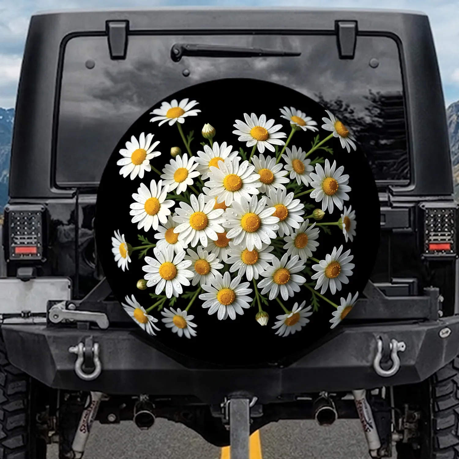 Dense White Daisy Floral Field - Home Decor Gift for Garden Lovers Spare Tire Cover - 1