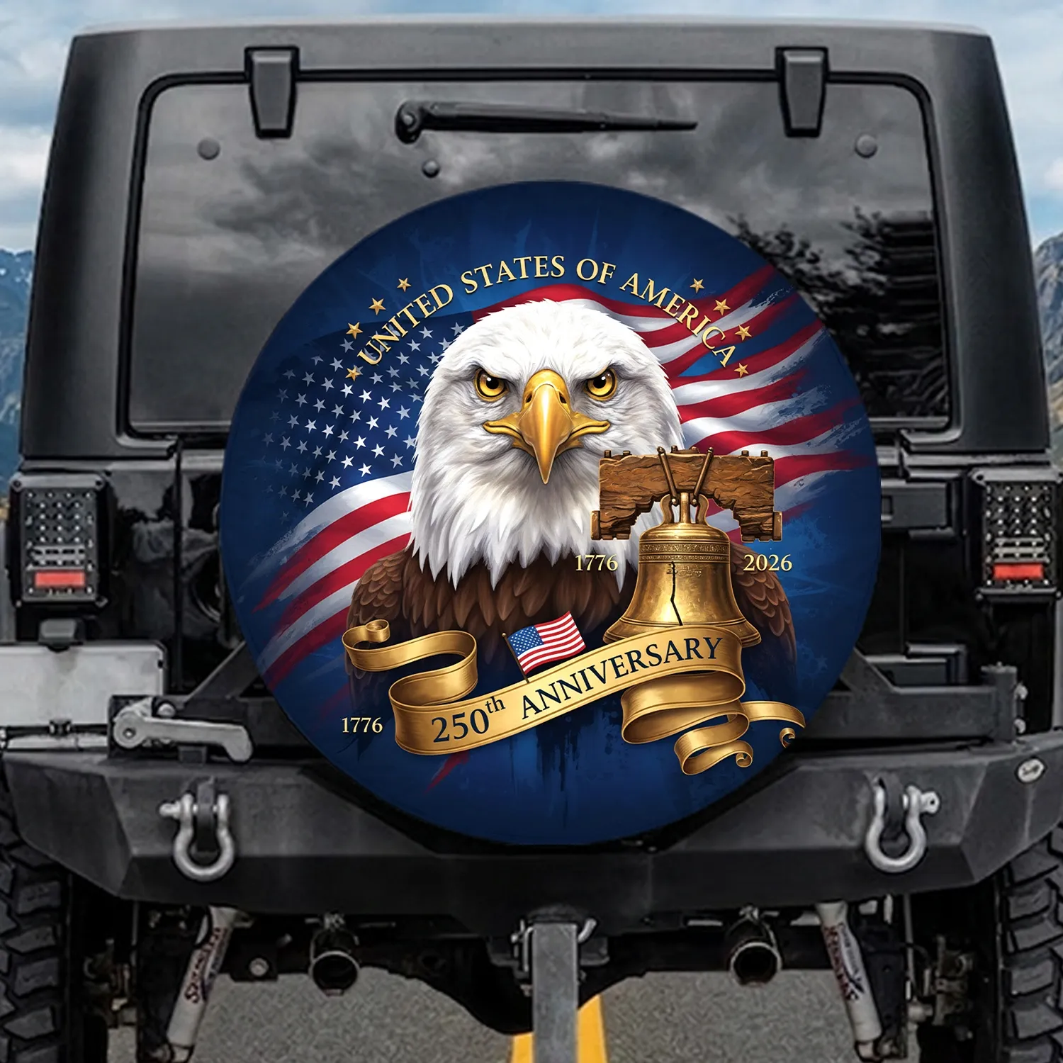 Bald Eagle American Flag Liberty Bell - Independence Day Gift for Veterans Spare Tire Cover - 1