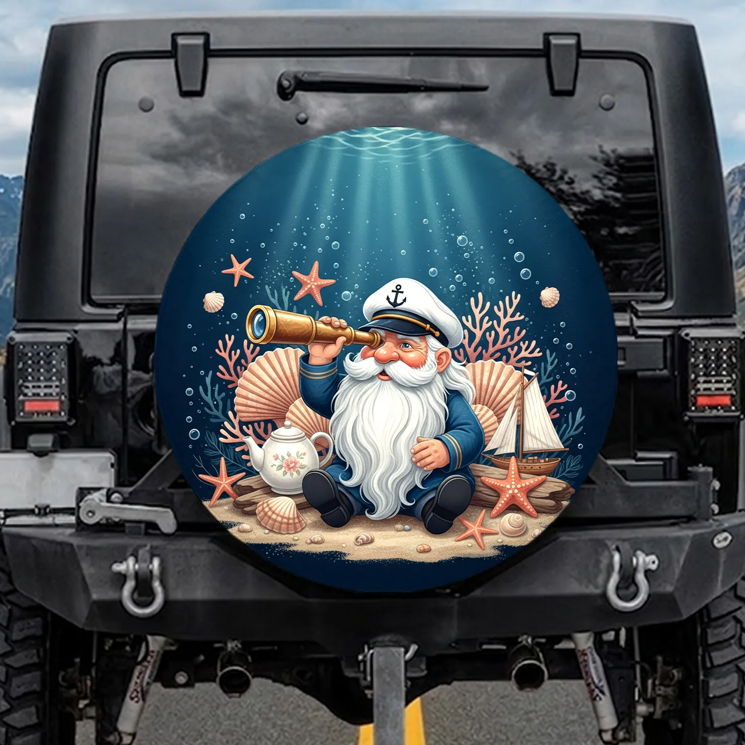 Sailor Gnome Telescope Nautical Ocean - Marine Lifestyle Gift for Sailors Spare Tire Cover - 1