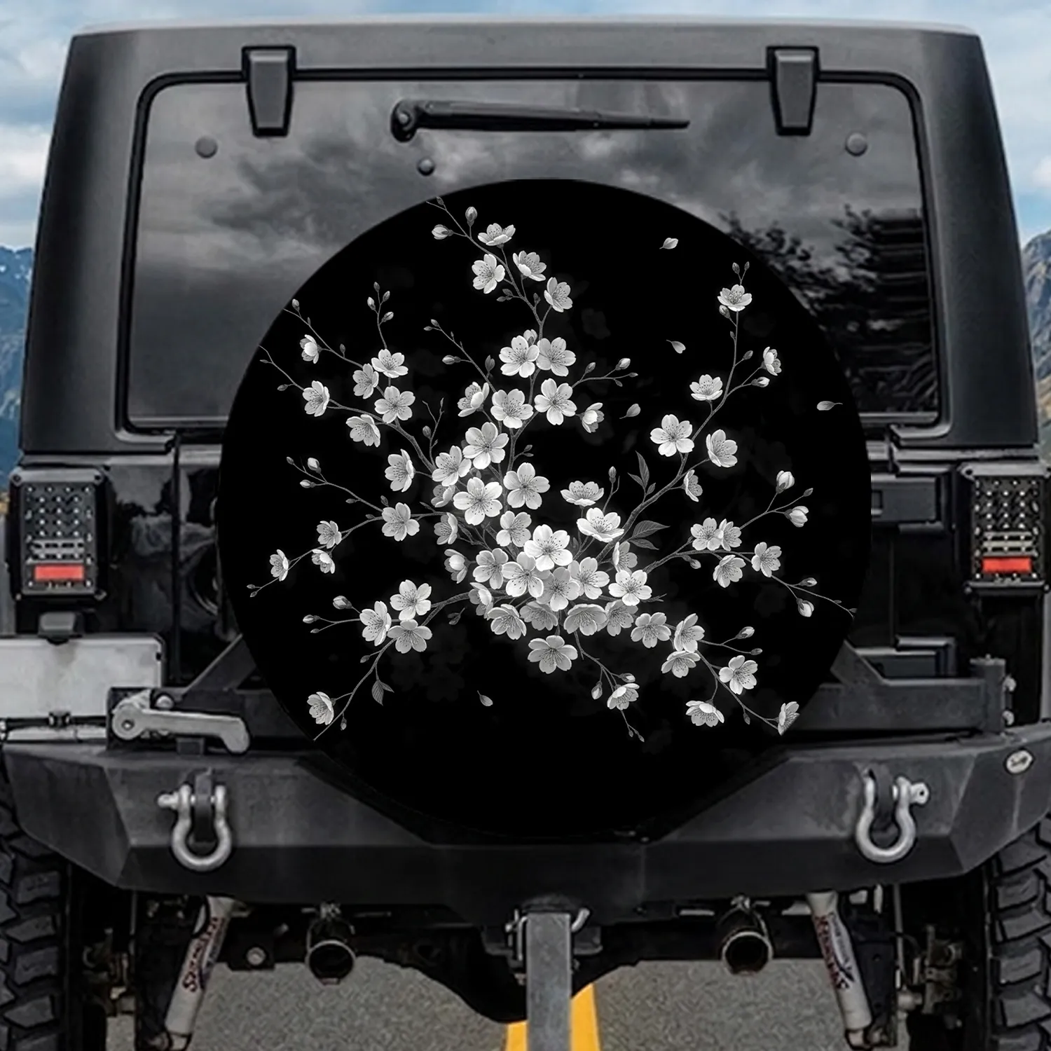 Delicate White Cherry Blossom Branches, Blooms & Leaves - Home Decor Gift for Nature Lover Spare Tire Cover - 1