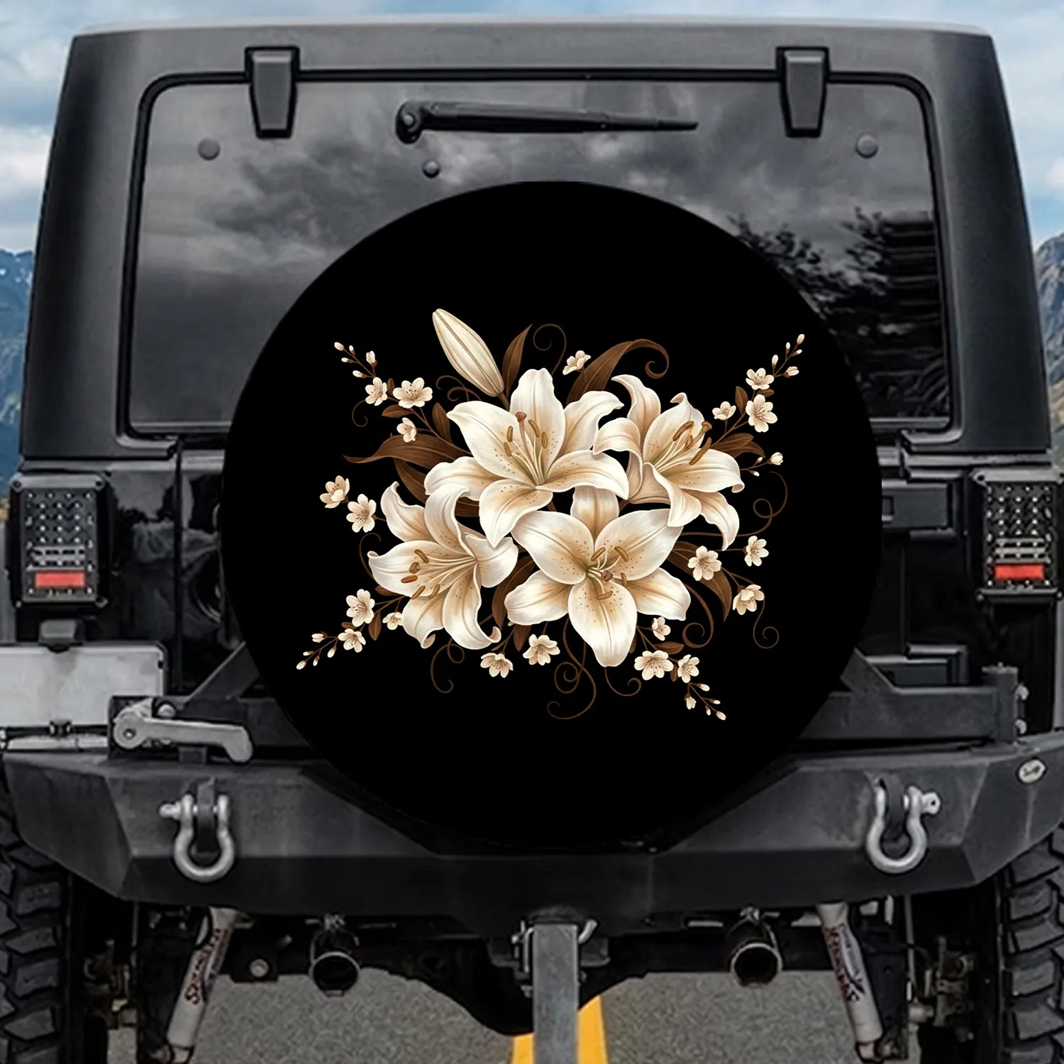 Lily Blooms Filler Flowers Foliage - Home Decor Gift for Garden Lover Spare Tire Cover - 1