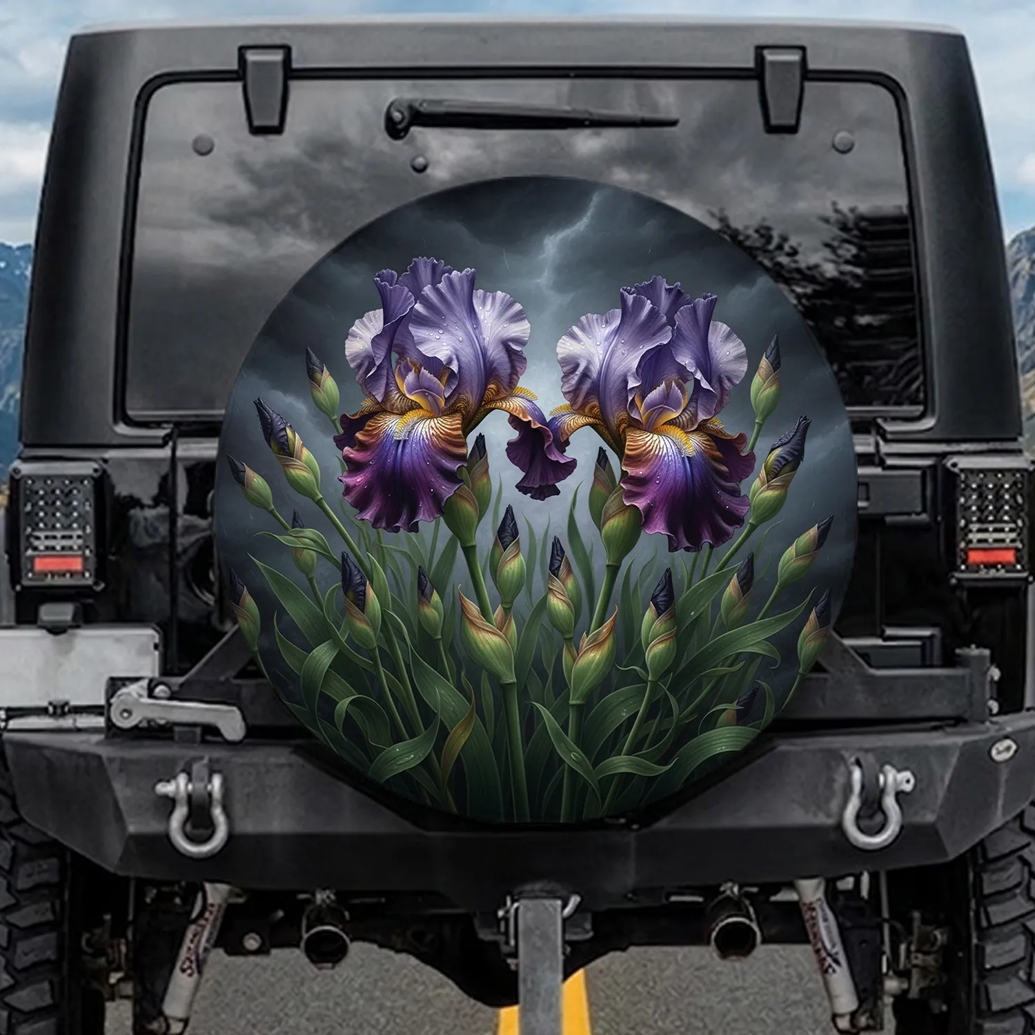 Purple Iris Flowers Buds Lush Foliage - Home Decor Gift for Garden Lover Spare Tire Cover - 1