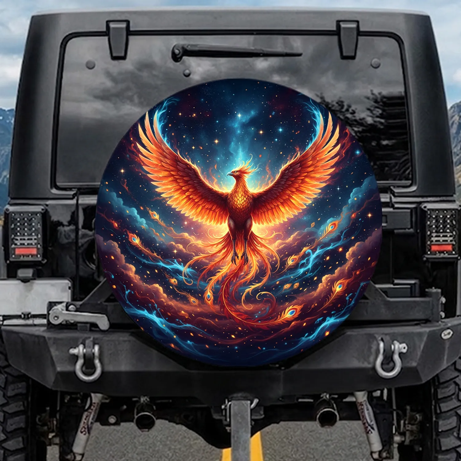 Fiery Phoenix Cosmic Stars - Fantasy Lover Gift for Adventure Seekers Spare Tire Cover - 1