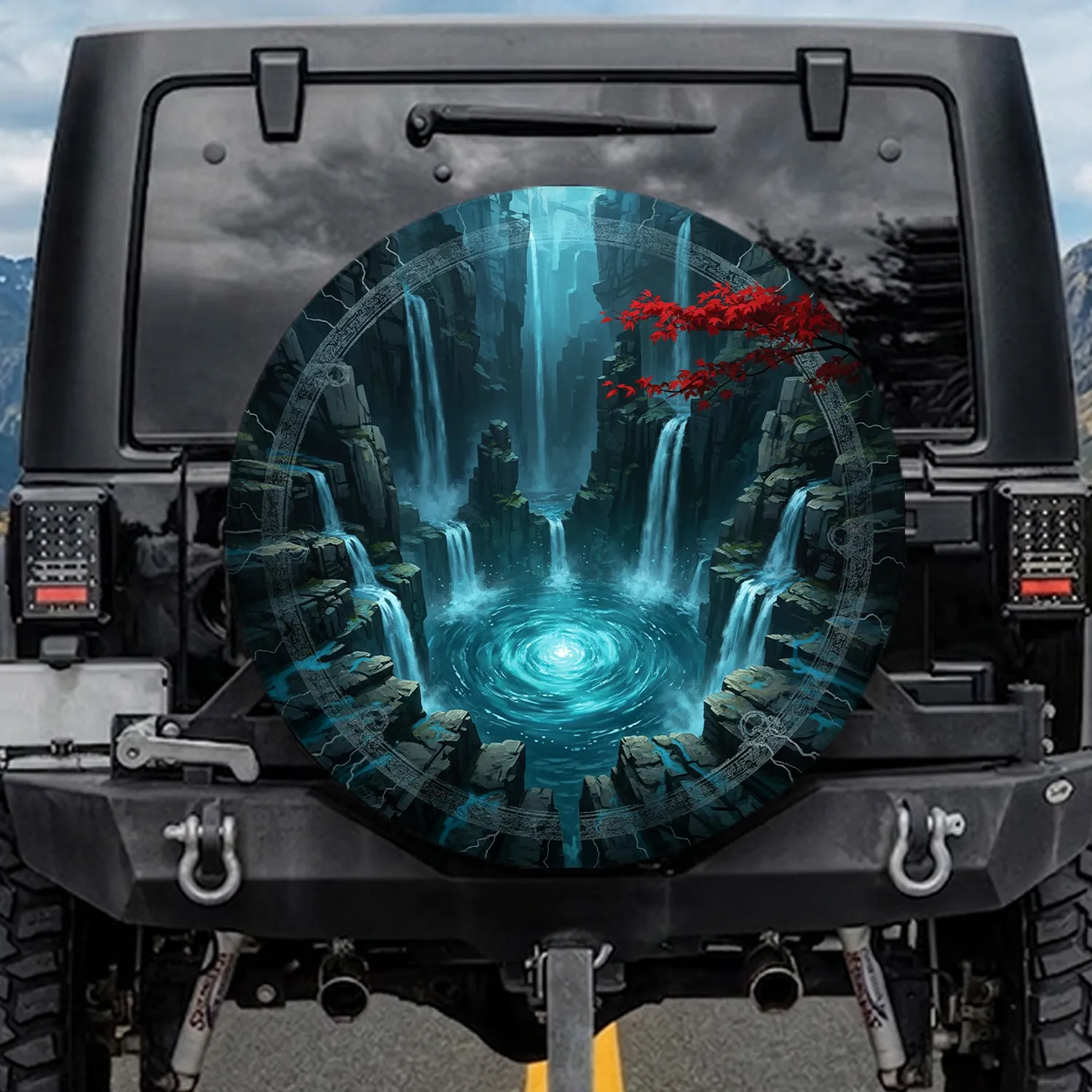 Chasm Cliffs Vortex Waterfalls - Adventure Seeker Gift Spare Tire Cover - 1