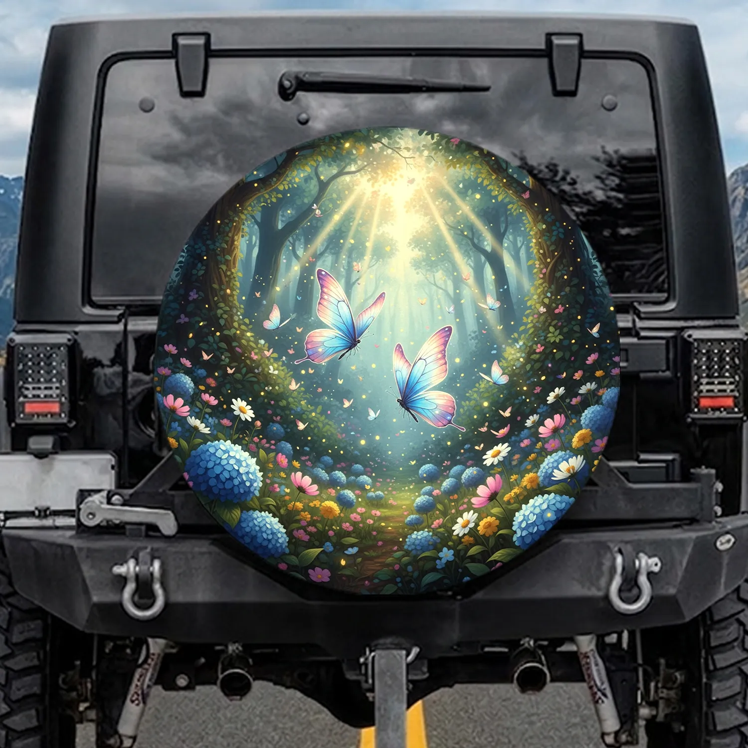 Ethereal Butterflies Magical Forest Wildflowers - Enchanted Nature Home Decor Gift Spare Tire Cover - 1