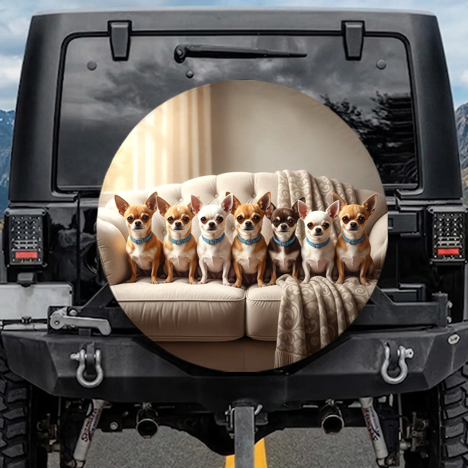 Six Chihuahua Dogs Plush Sofa - Home Decor Gift for Dog Lovers Spare Tire Cover - 1