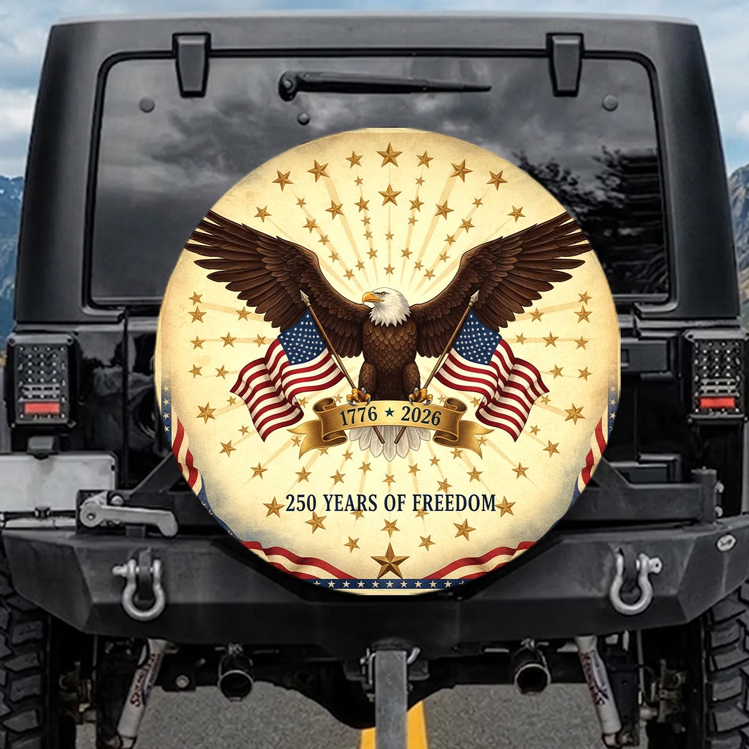 Bald Eagle American Flags 250 Years Freedom - Independence Day Gift for Veterans Spare Tire Cover - 1
