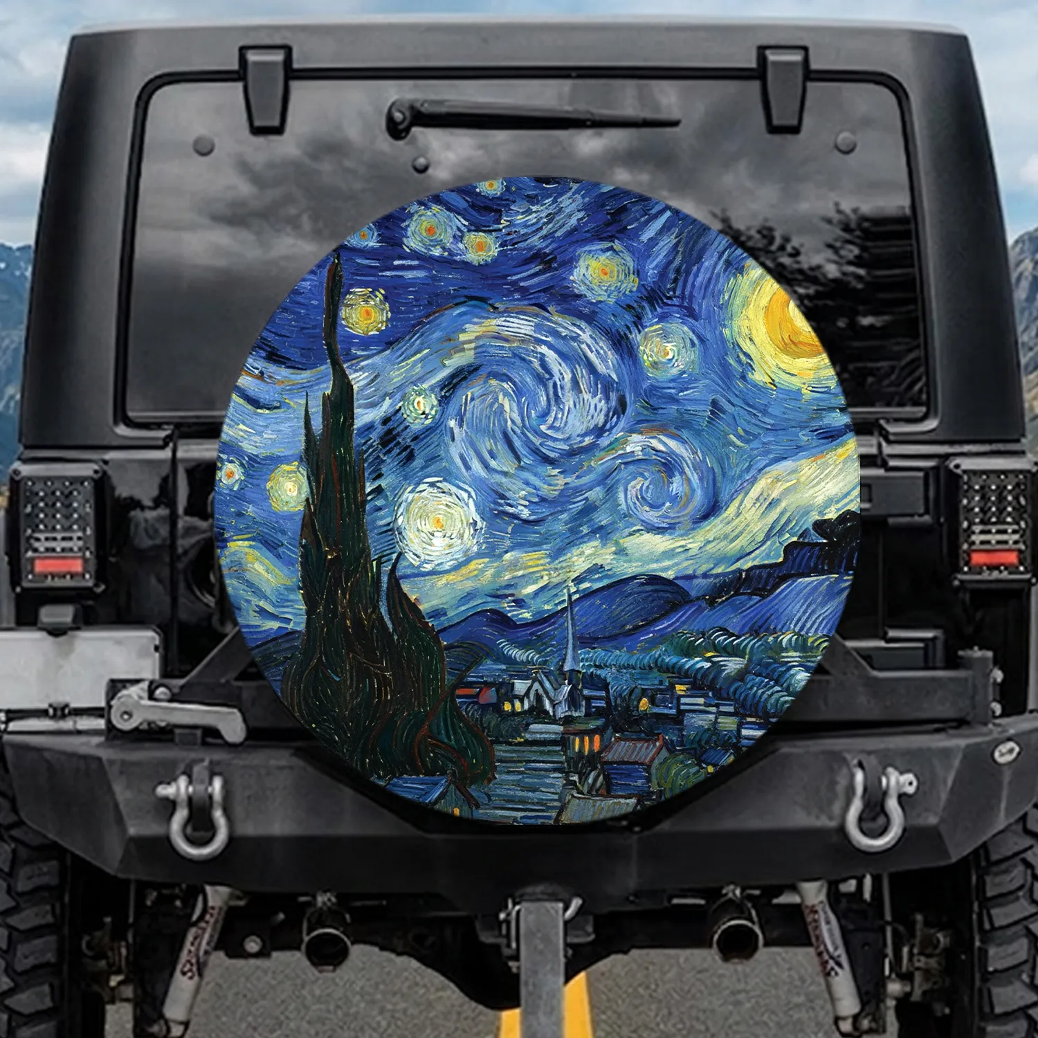 Cypress Trees Swirling Moon Star Village Hills - Stargazer Gift Spare Tire Cover - 1
