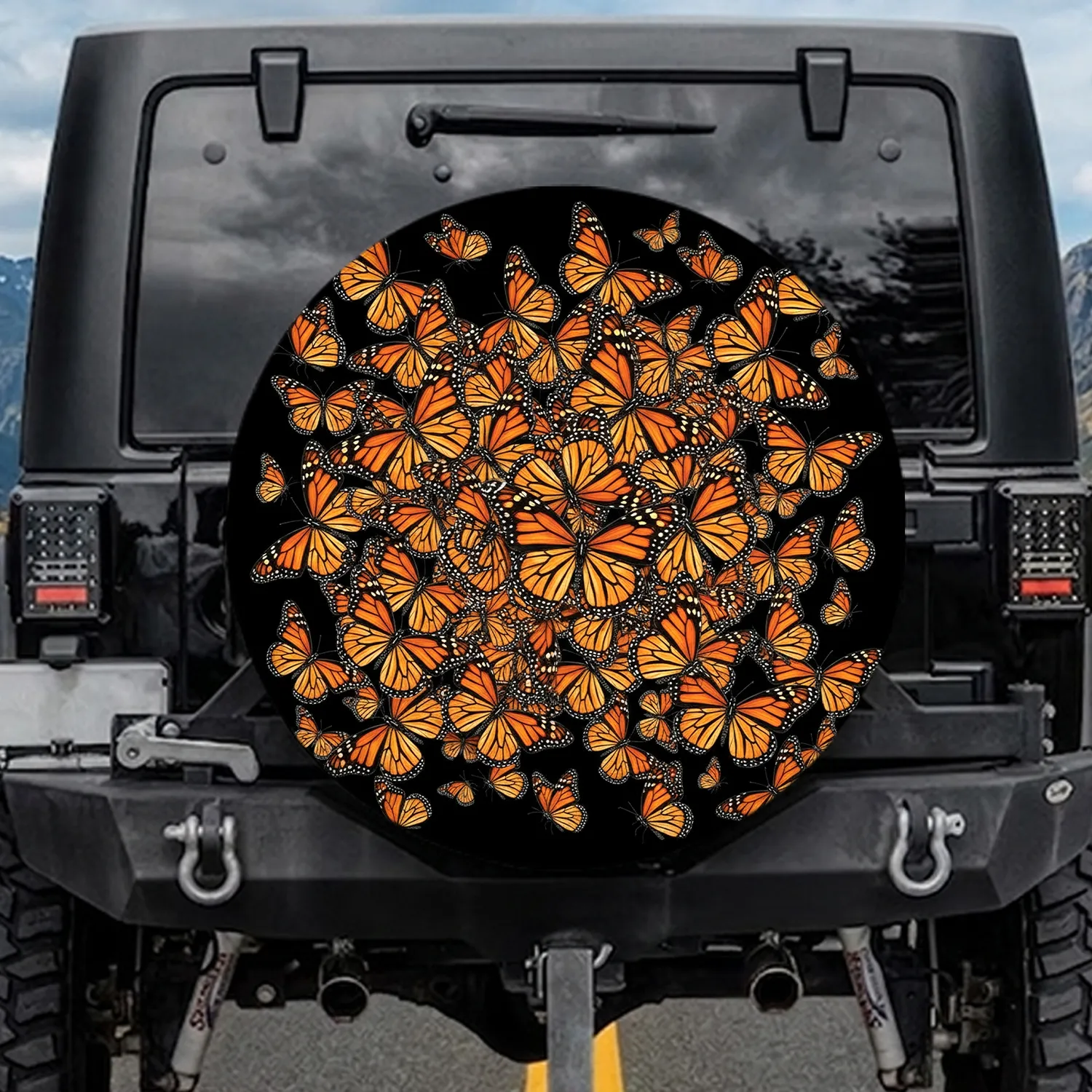 Vibrant Monarch Butterflies Cluster with Spreading Wings - Wildlife Lover Gift Spare Tire Cover - 1