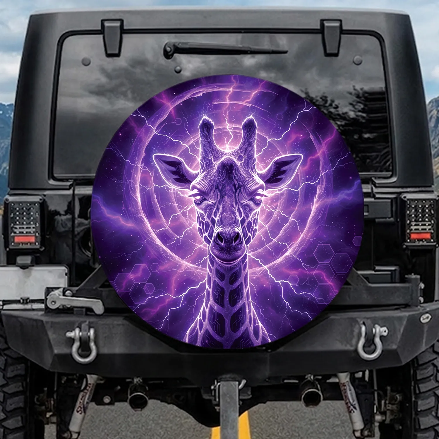 Majestic Electric Giraffe Head Lightning Vortex - Mystical Decor Gift Spare Tire Cover - 1