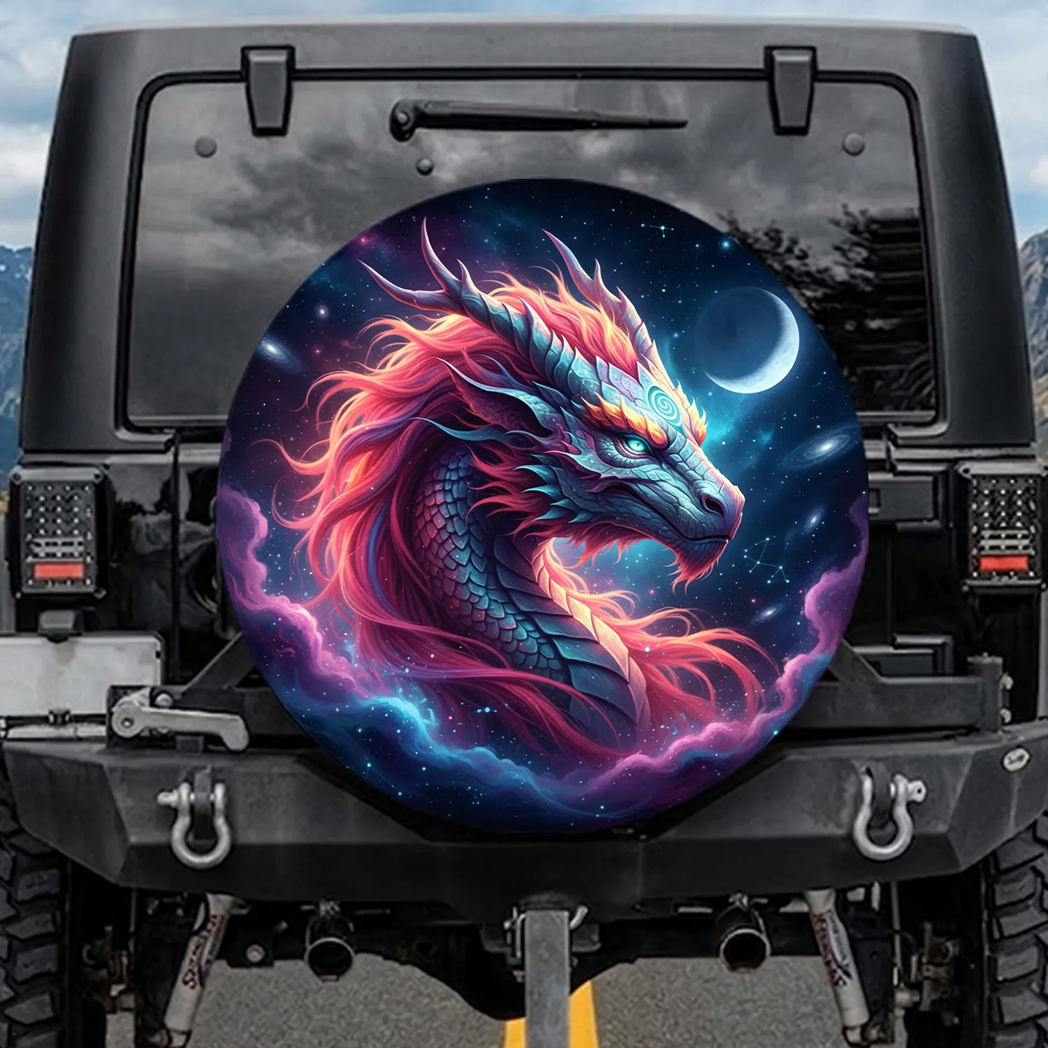 Celestial Dragon Head Cosmic Nebula - Home Decor Gift for Dragon Lover Spare Tire Cover - 1