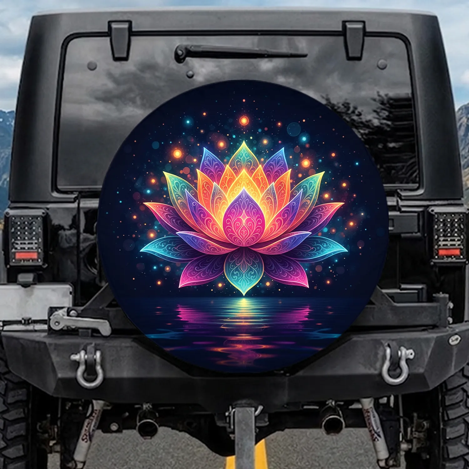 Ornate Lotus Flower Filigree Radiant Celestial Water - Mystical Home Decor Gift Spare Tire Cover - 1