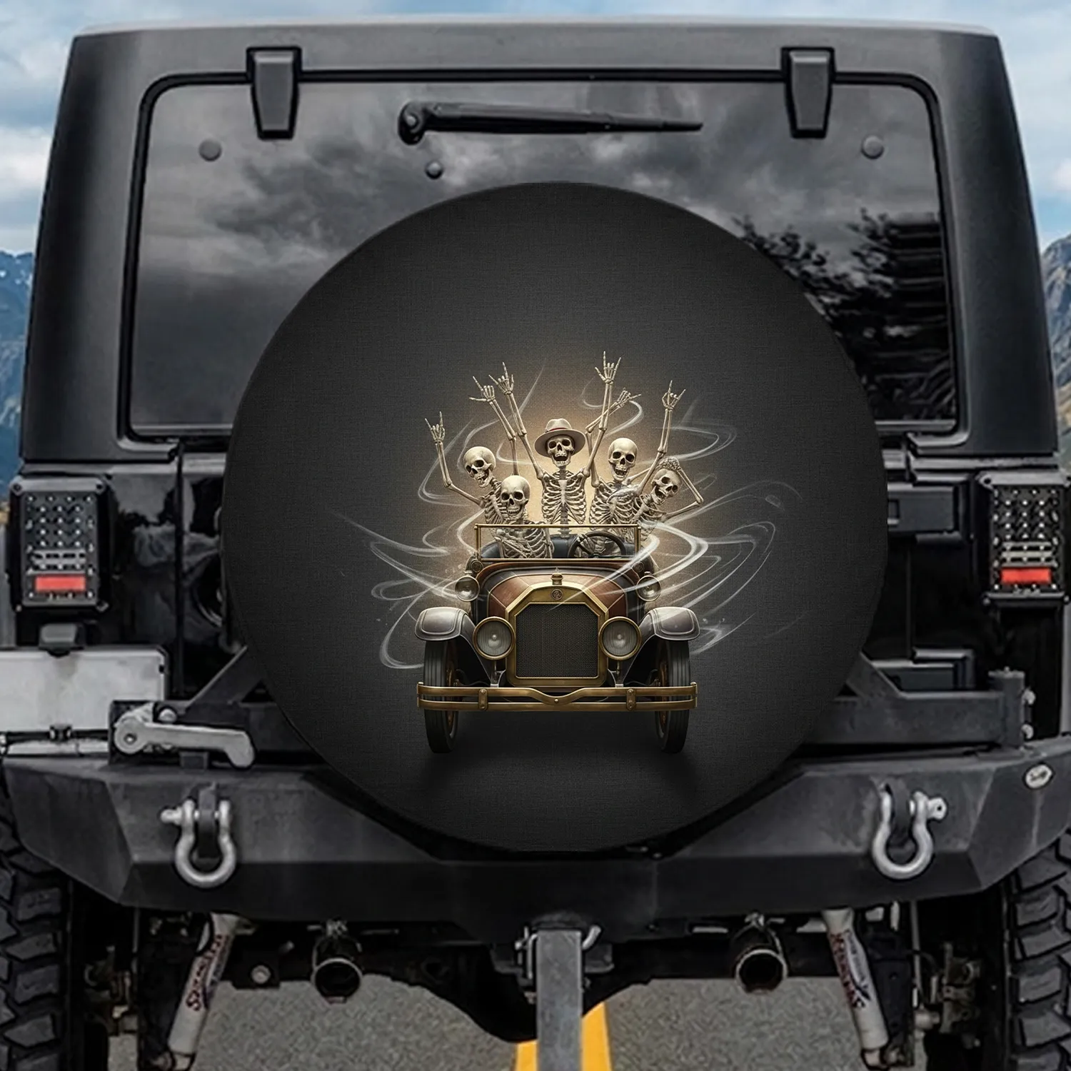 Ecstatic Skeletons Antique Roadster Ride - Road Trip Gift for Car Lovers Spare Tire Cover - 1